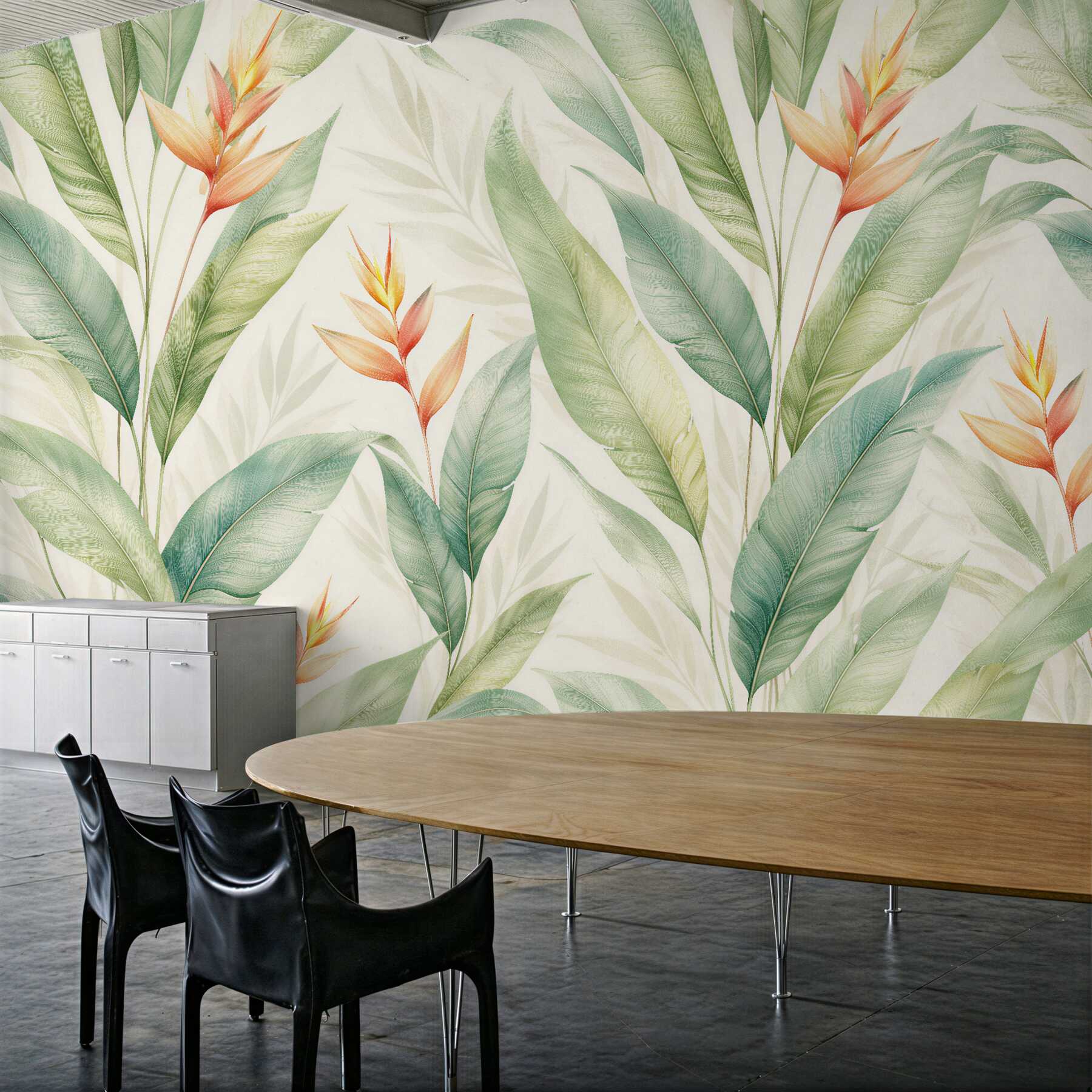 Fototapet Frunze tropicale cu flori de strelitzia