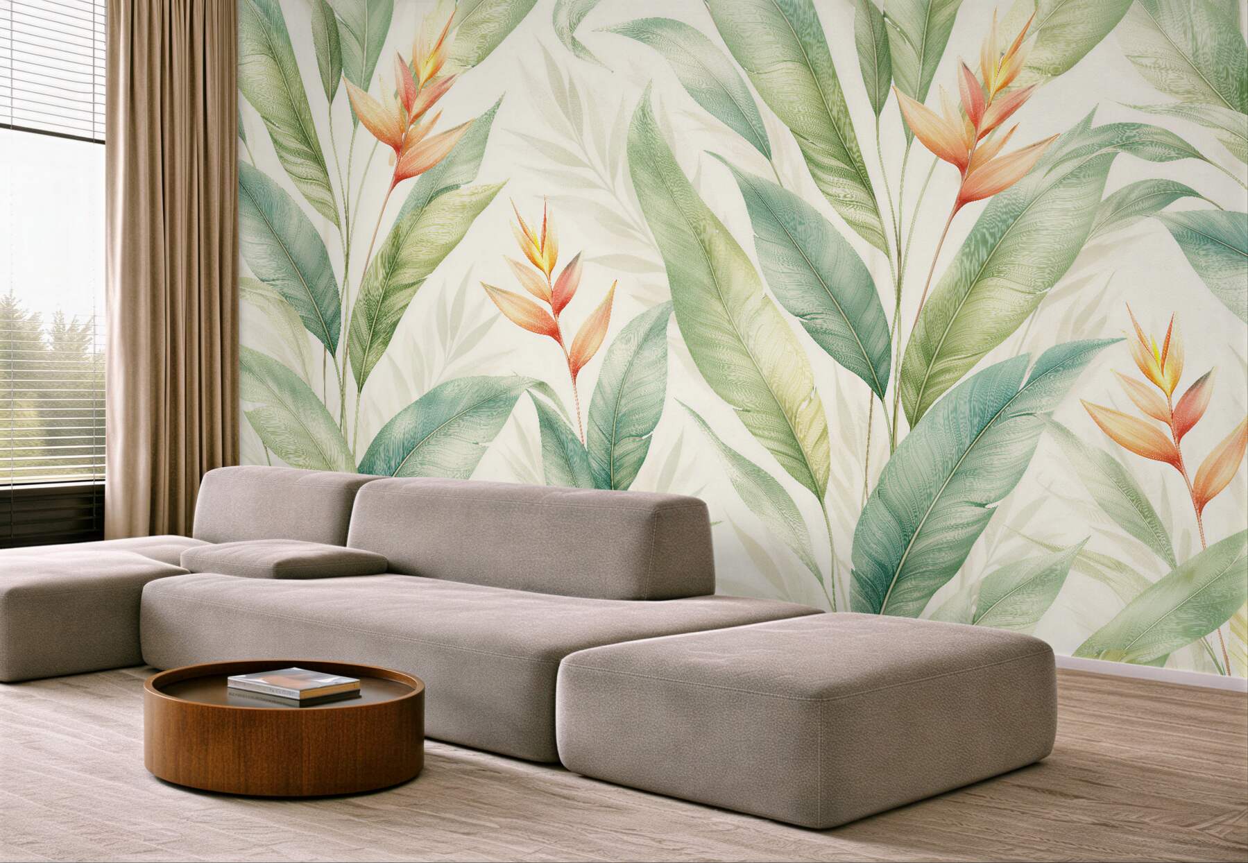 Fototapet Frunze tropicale cu flori de strelitzia