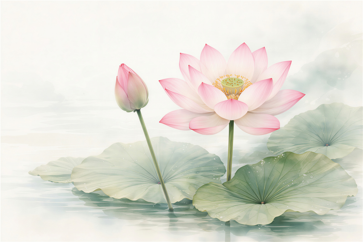 Fototapet Lotus roz pe apă liniștită