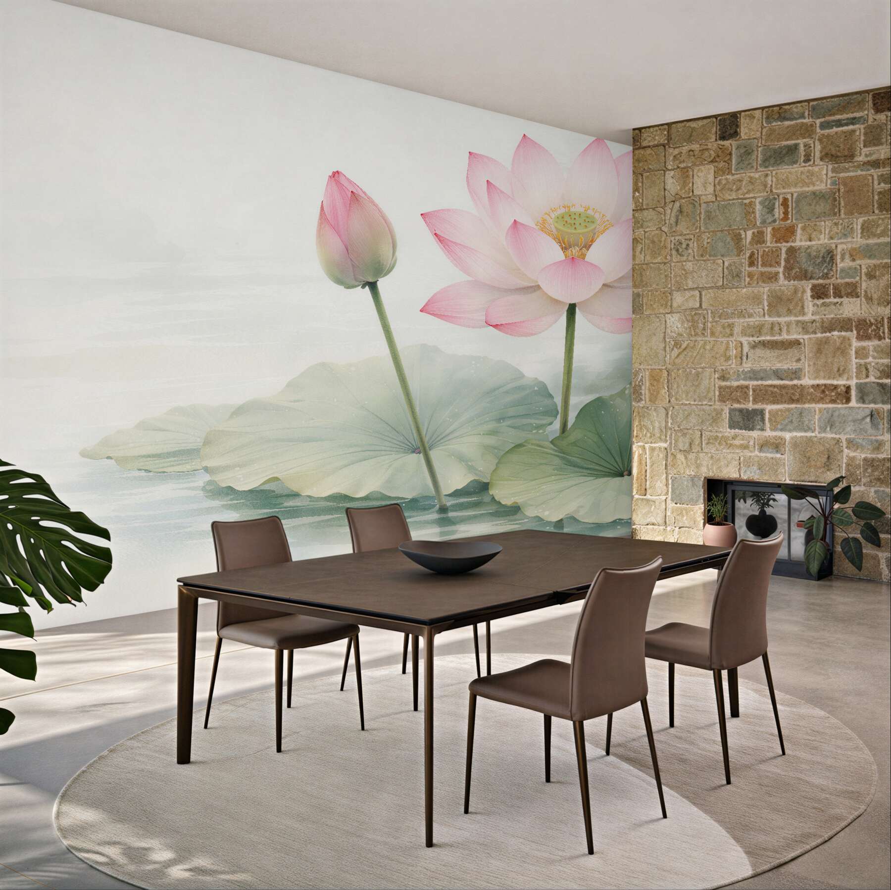 Fototapet Lotus roz pe apă liniștită