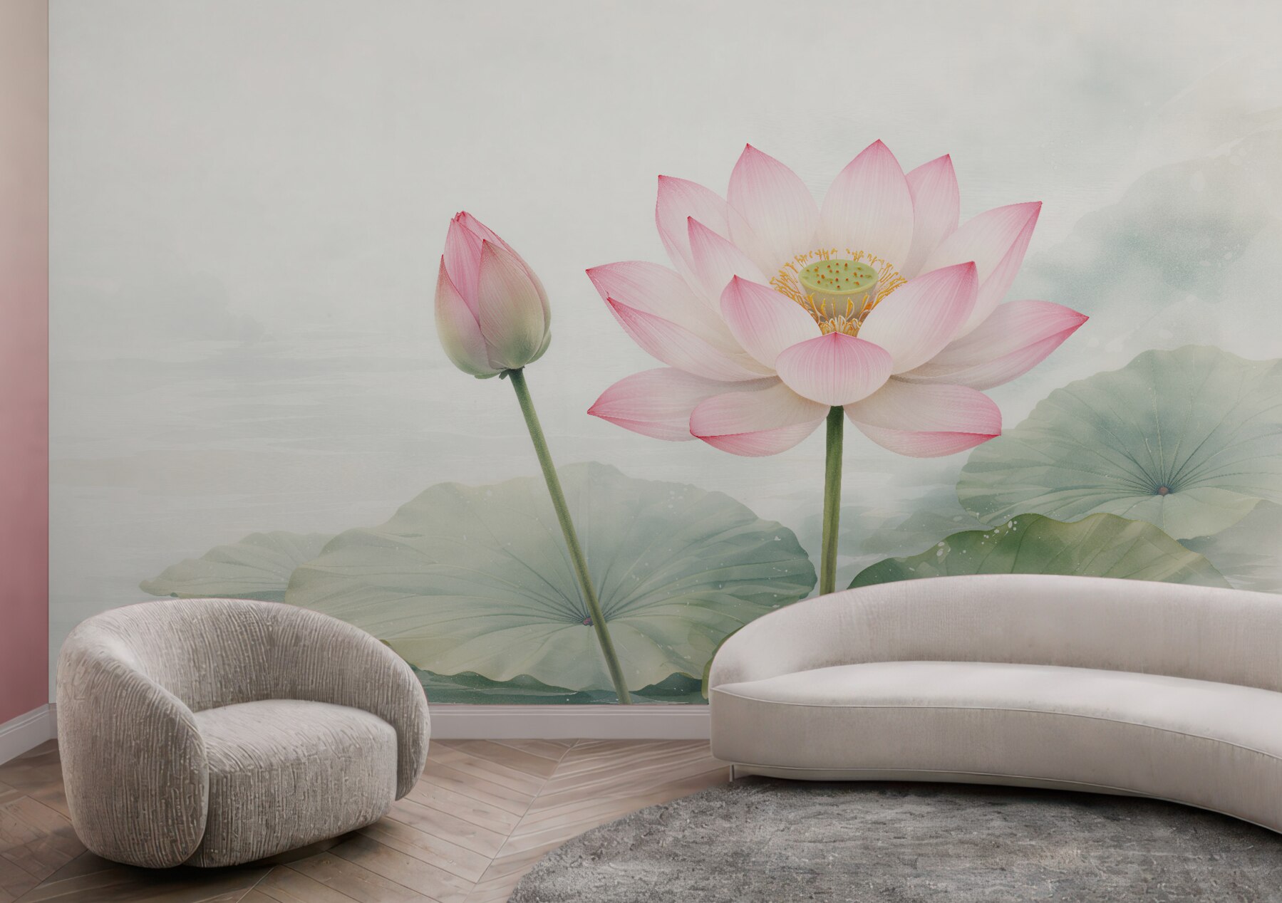 Fototapet Lotus roz pe apă liniștită