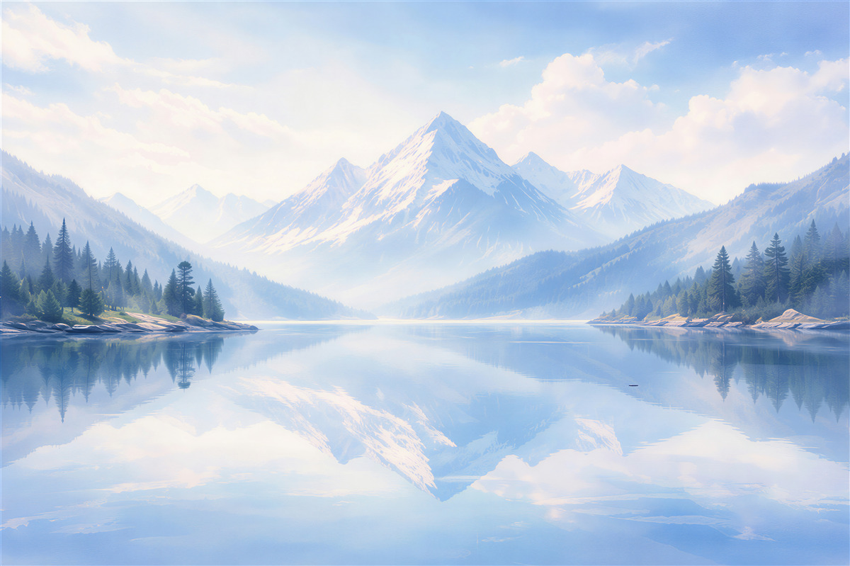 Fototapet Reflexie montană în zori