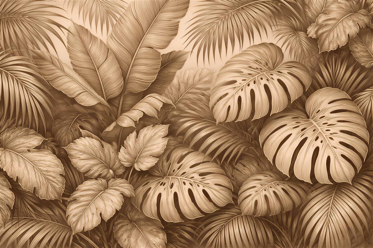 Fototapet Frunze tropicale în sepia