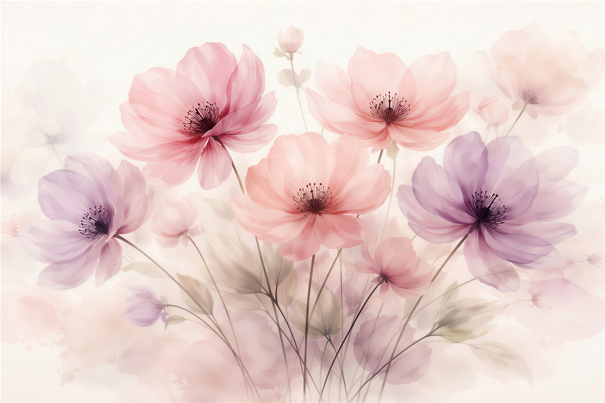 Fototapet Flori pastel în ceață de acuarelă