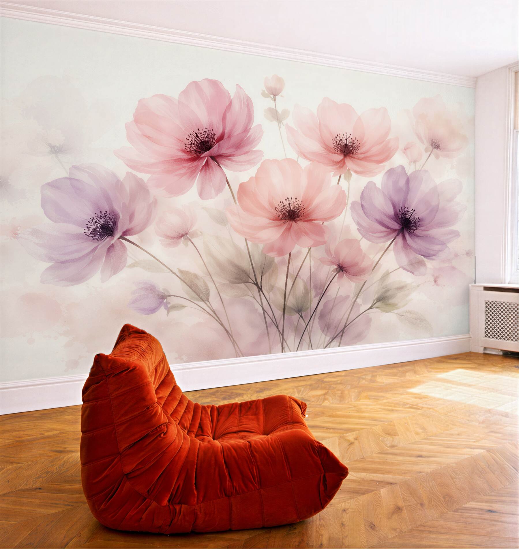 Fototapet Flori pastel în ceață de acuarelă