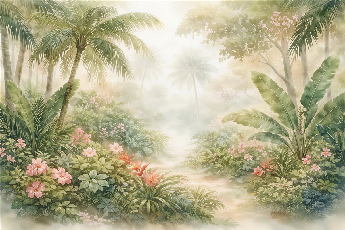 Fototapet Oază tropicală învăluită în ceață