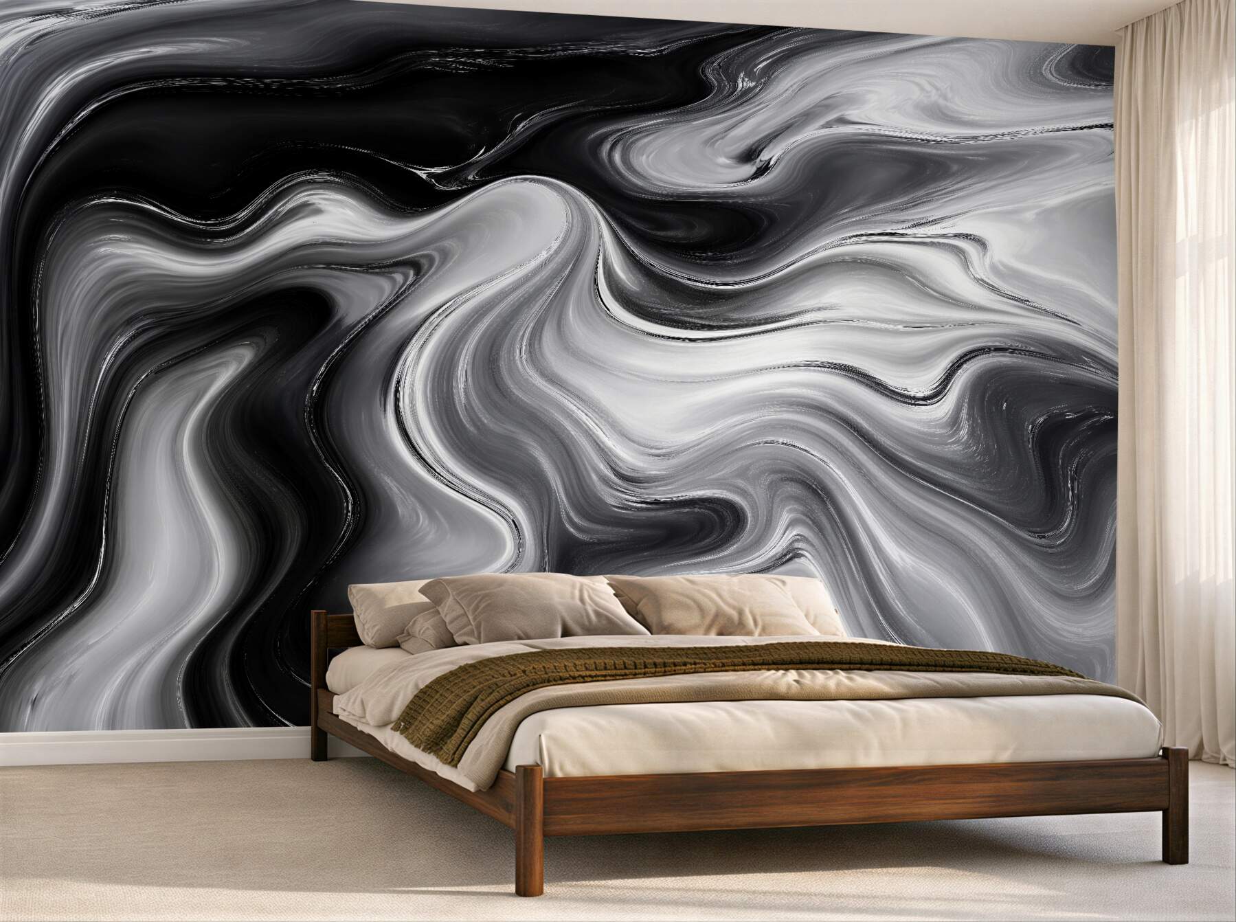 Fototapet Abstracție fluidă alb-negru
