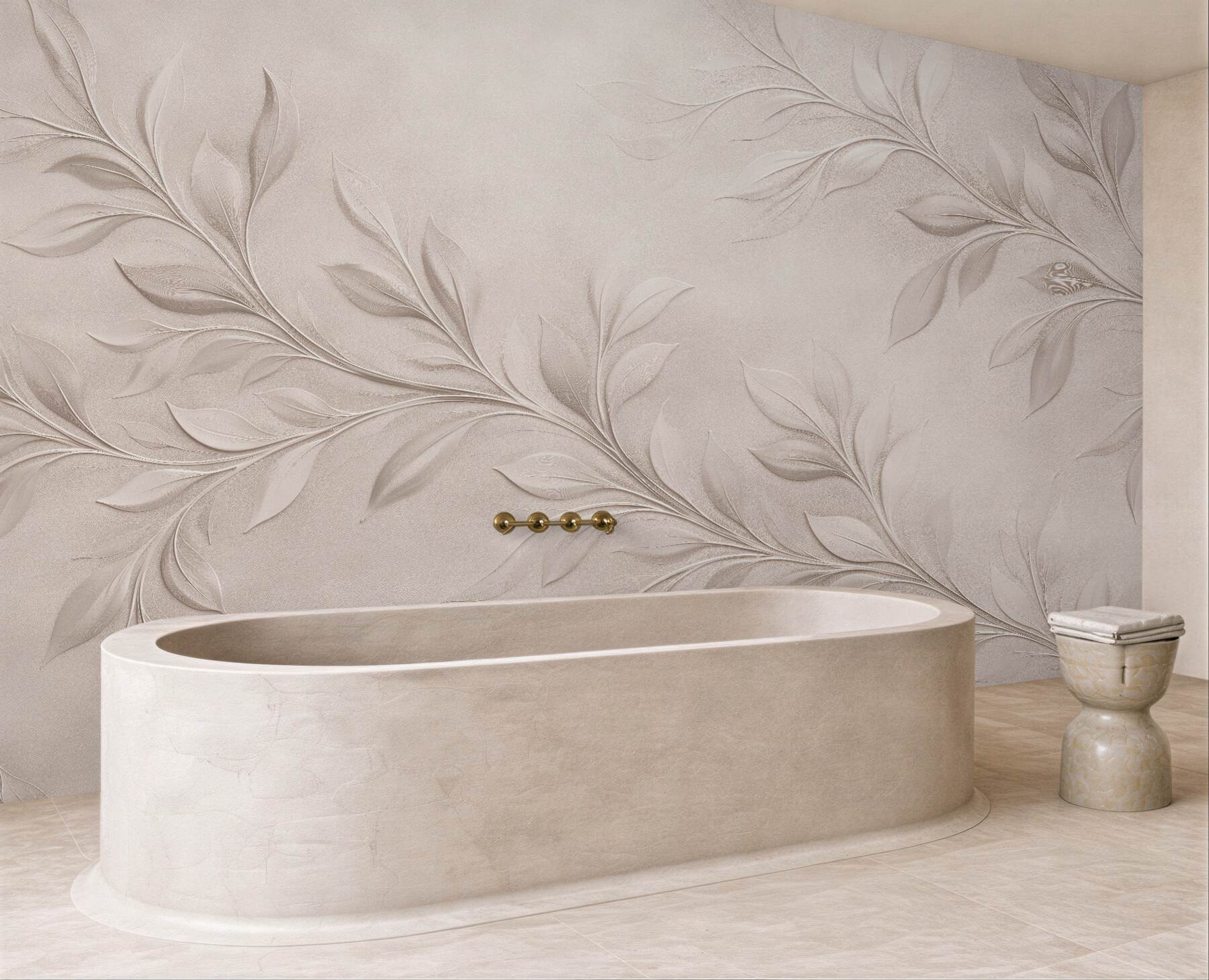Fototapet Frunze bej în relief elegant