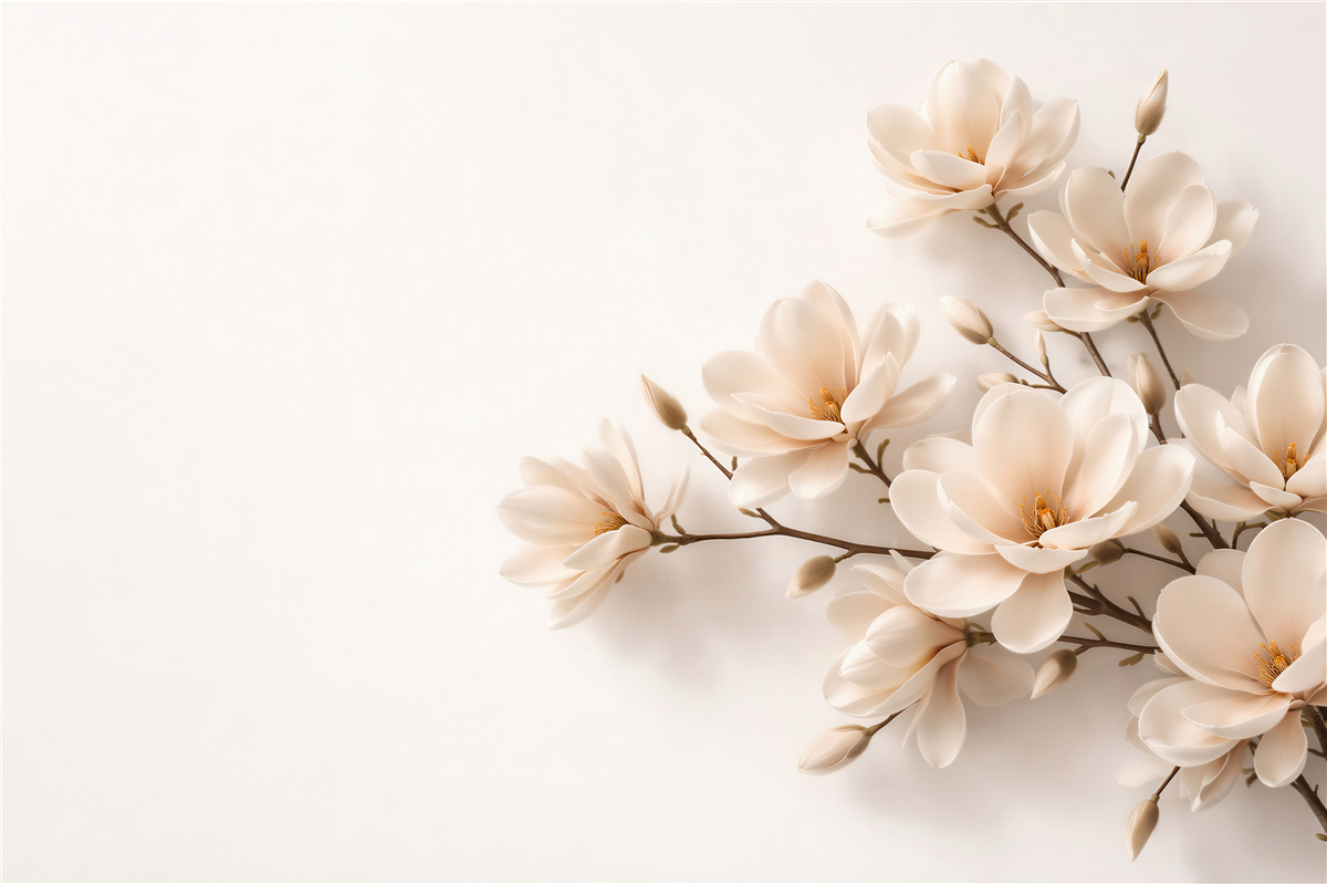 Fototapet Magnolii crem într-o compoziție subtilă