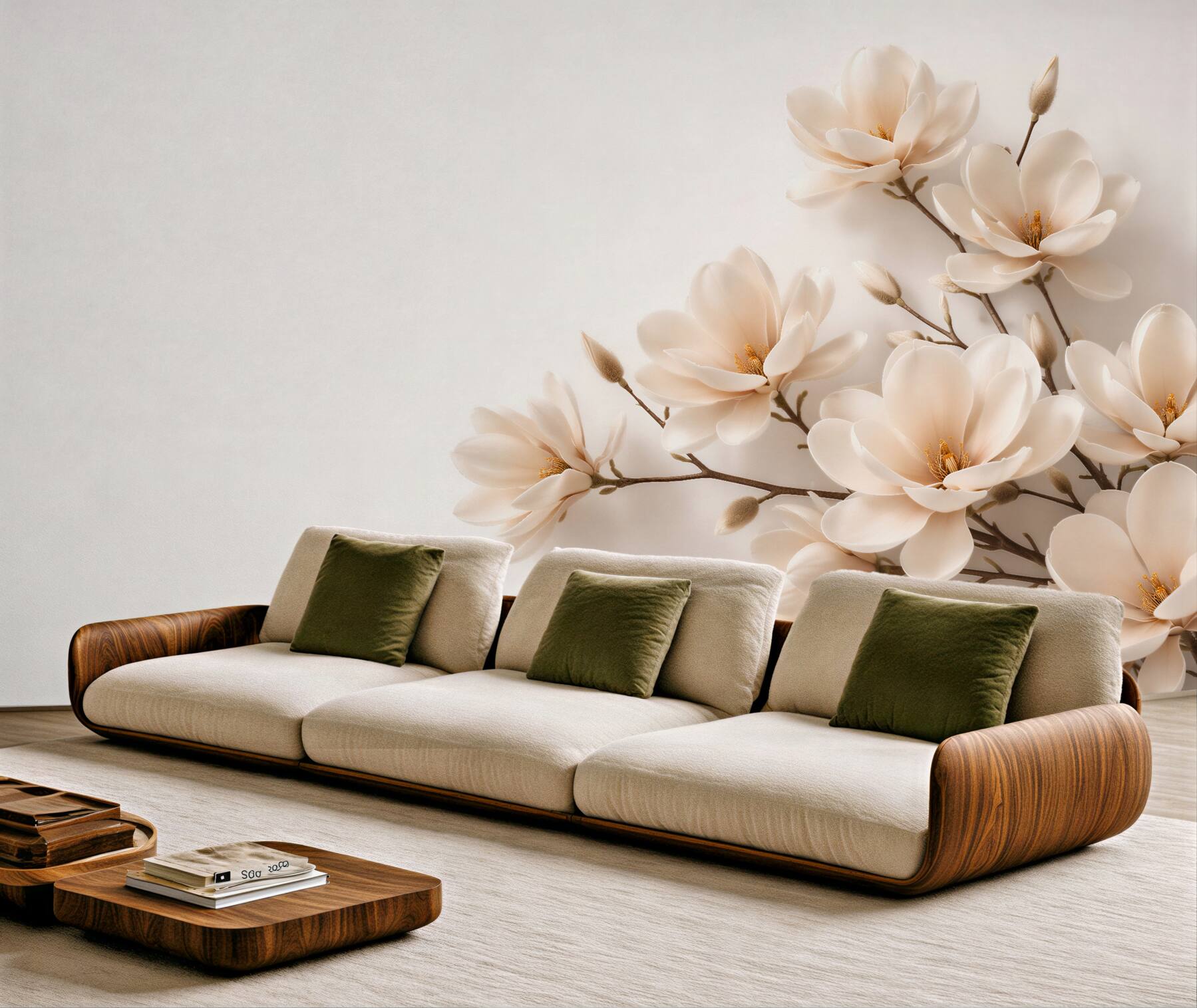 Fototapet Magnolii crem într-o compoziție subtilă