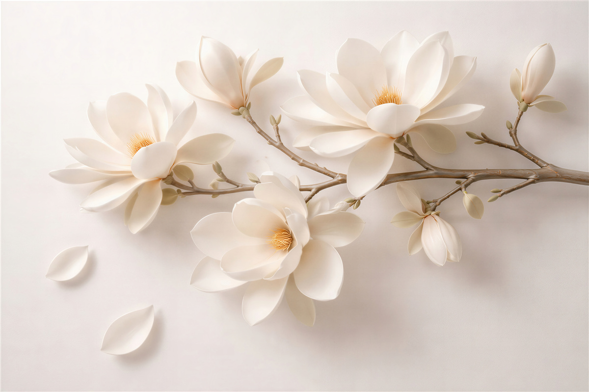 Fototapet Magnolie crem 3D pe ramură