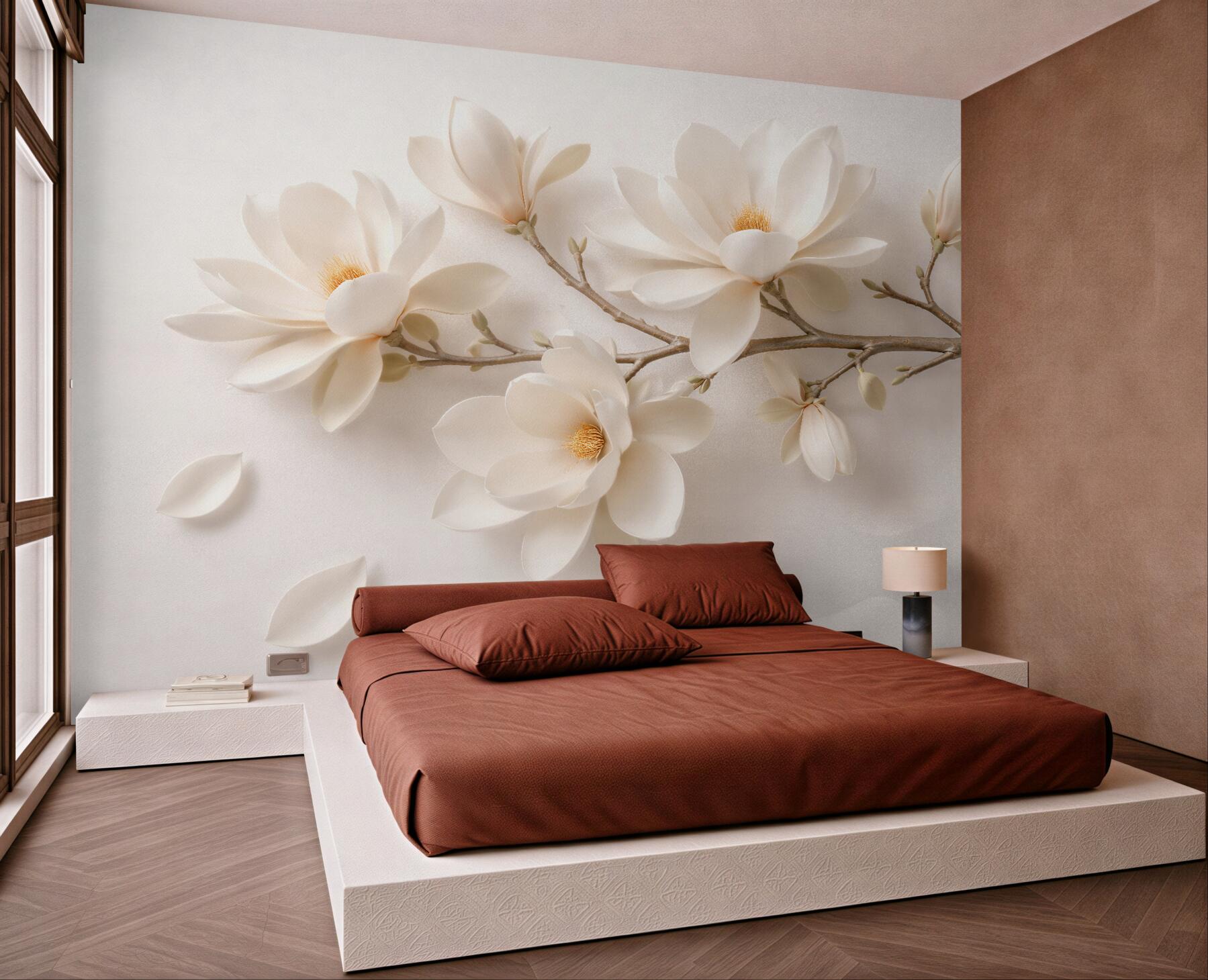 Fototapet Magnolie crem 3D pe ramură