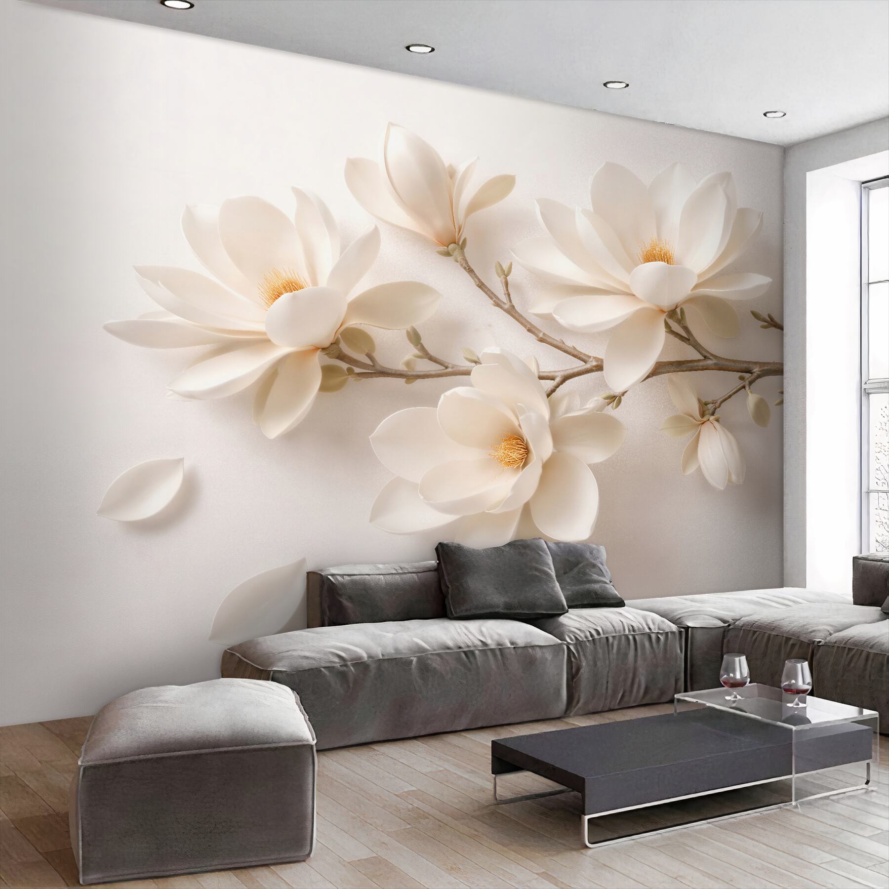 Fototapet Magnolie crem 3D pe ramură