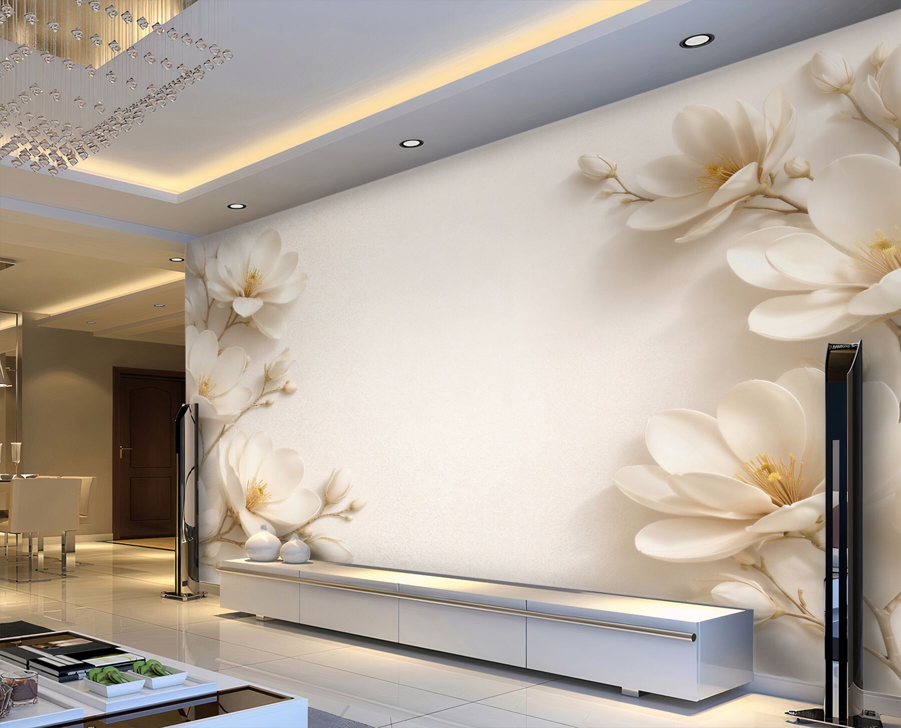 Fototapet Magnolii luminoase într-un cadru elegant