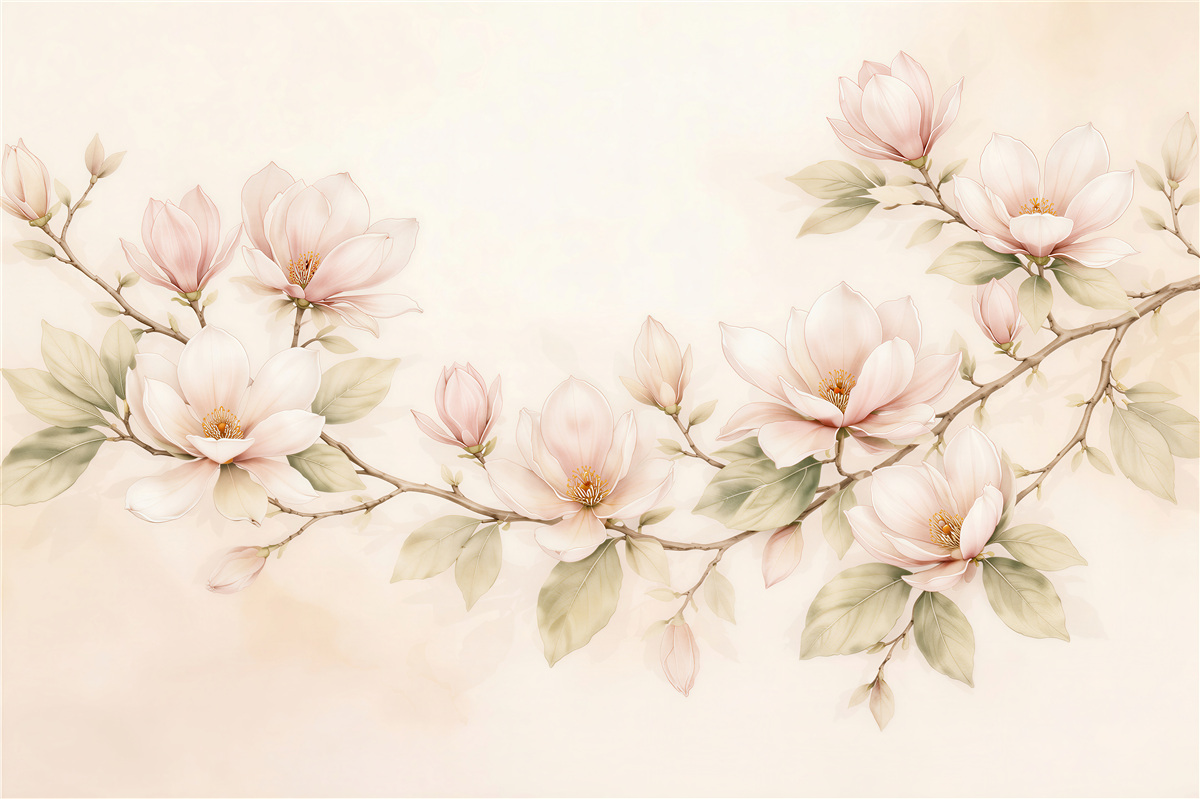 Fototapet Magnolii pastel pe o ramură delicată