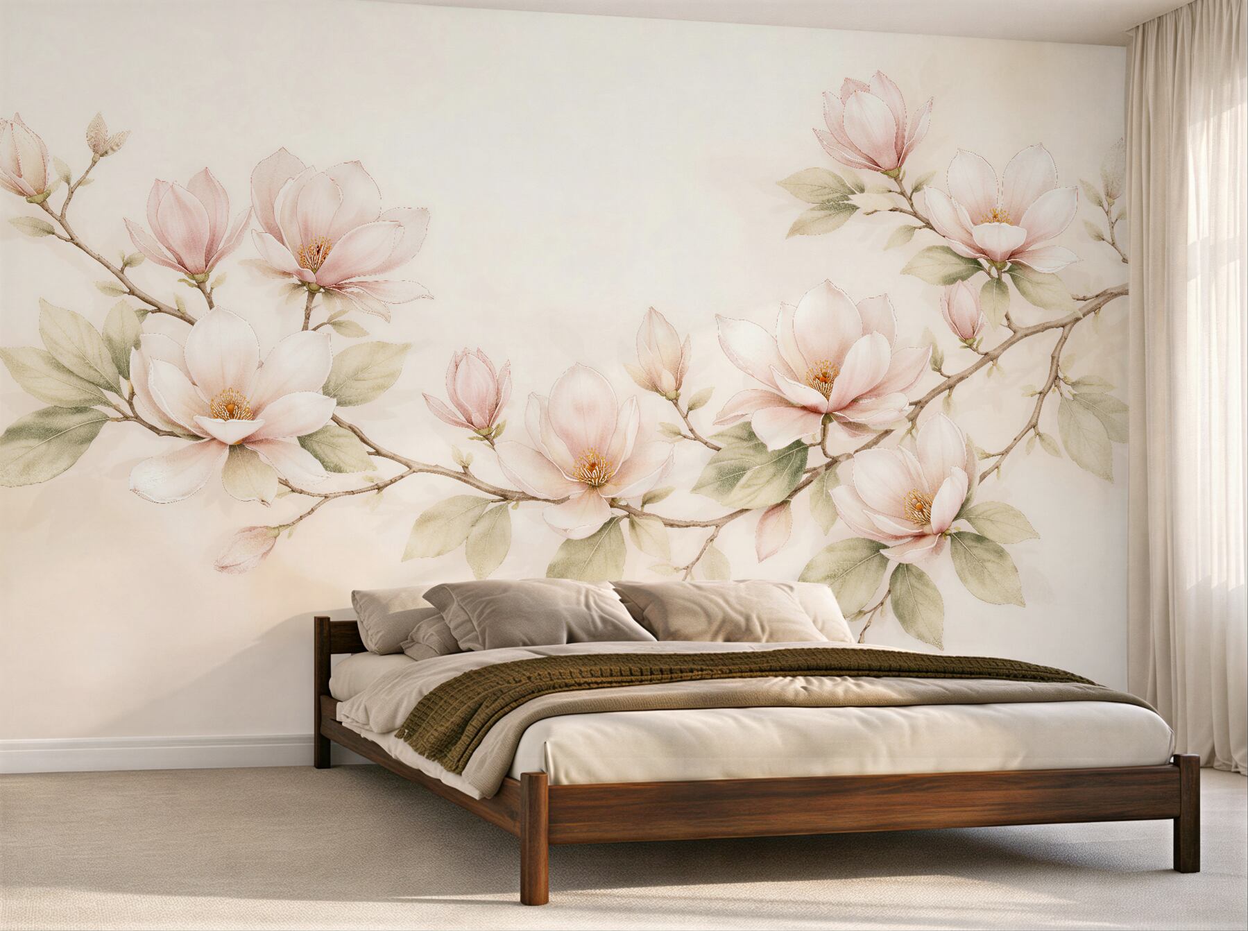 Fototapet Magnolii pastel pe o ramură delicată
