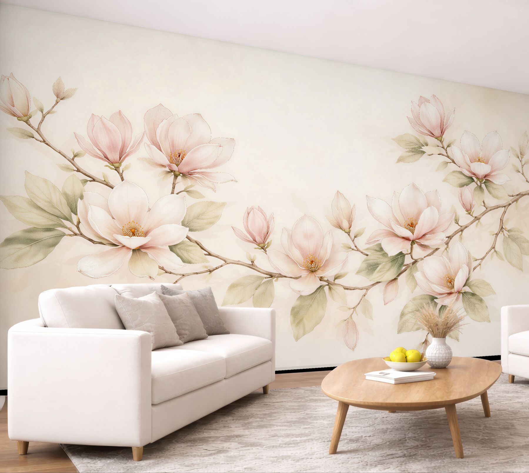 Fototapet Magnolii pastel pe o ramură delicată