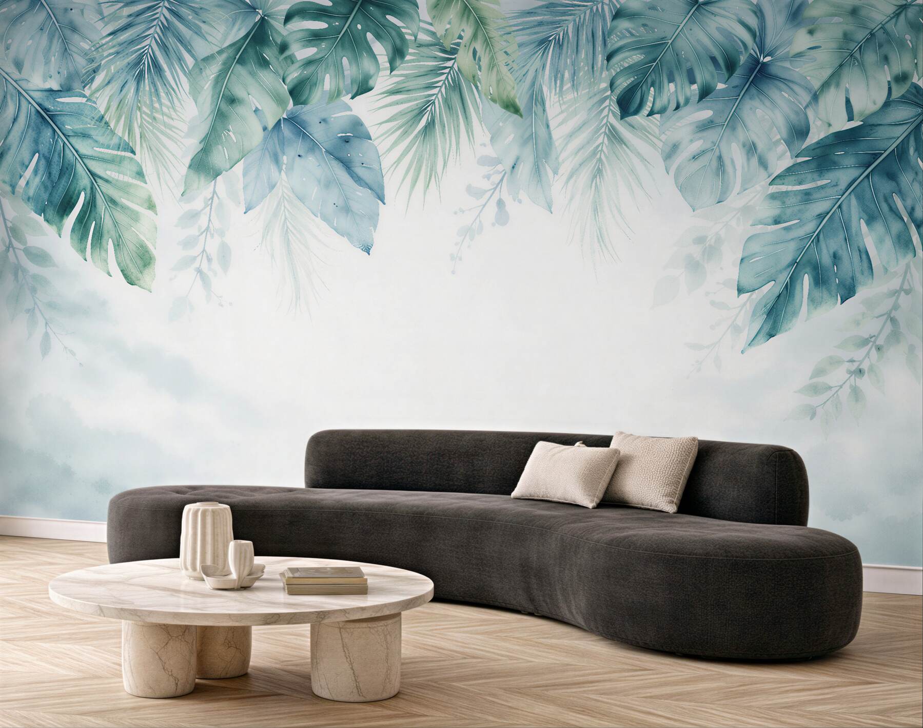 Fototapet Frunze tropicale în albastru