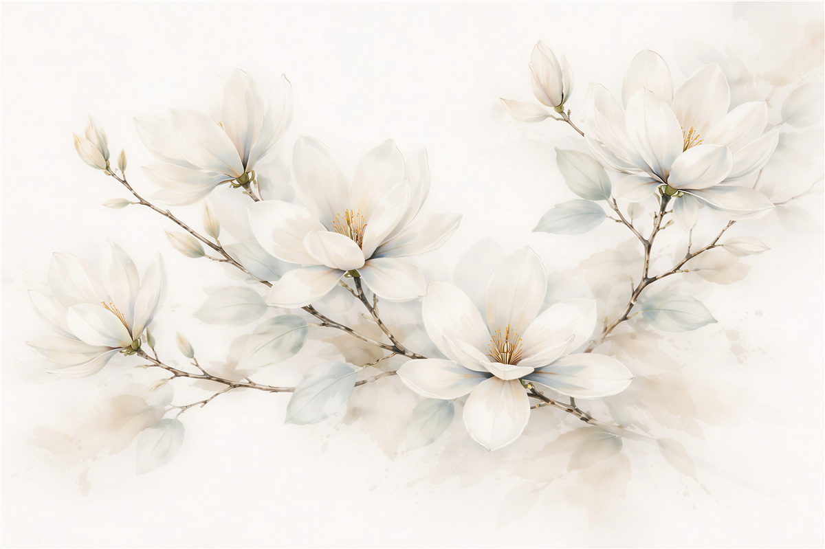 Fototapet Magnolii delicate în acuarelă