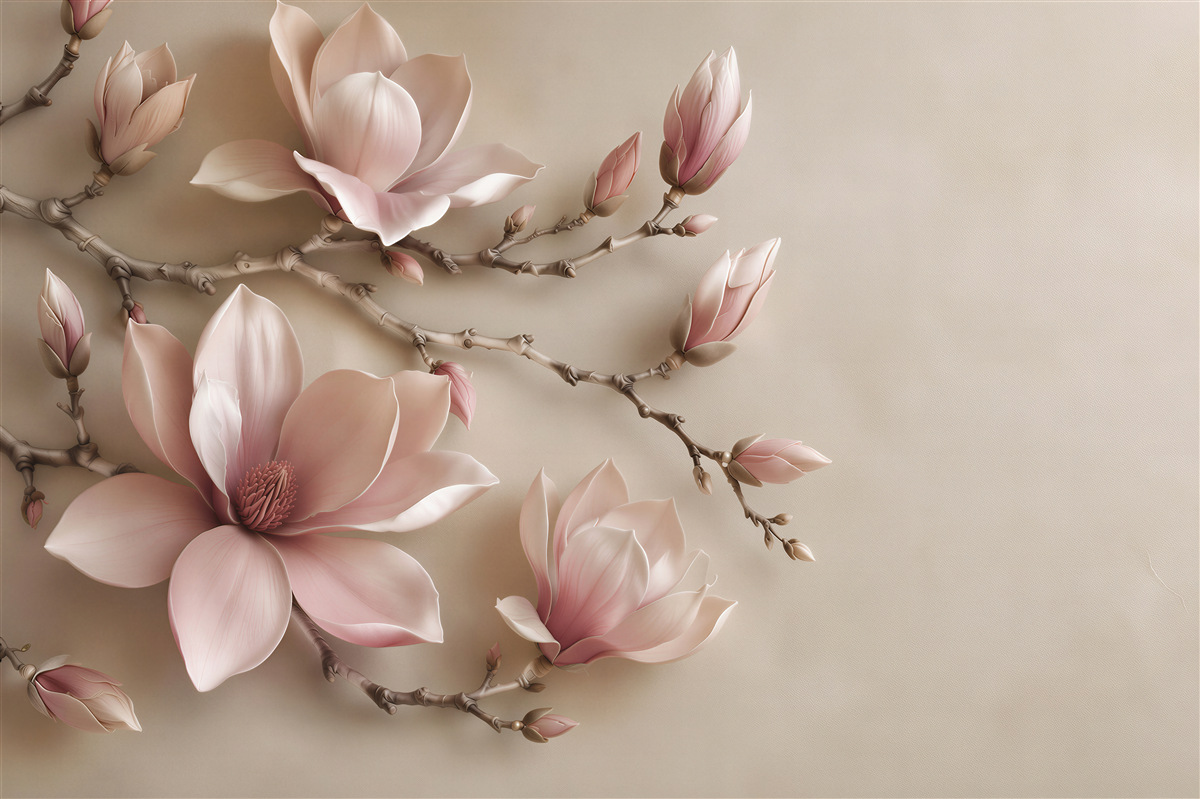 Fototapet Magnolie pudrată pe ramuri