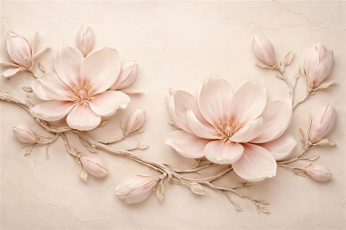 Fototapet Magnolii crem în relief subtil