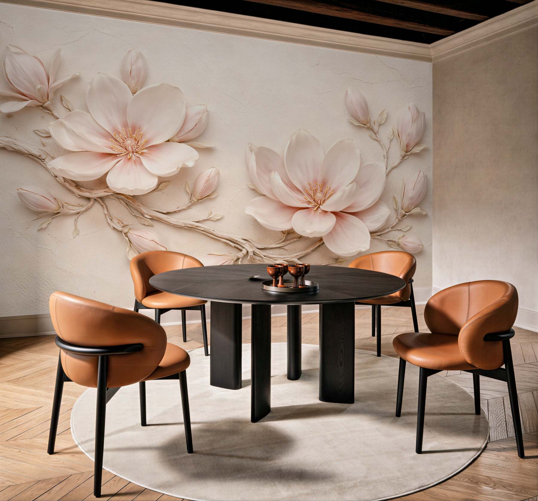 Fototapet Magnolii crem în relief subtil