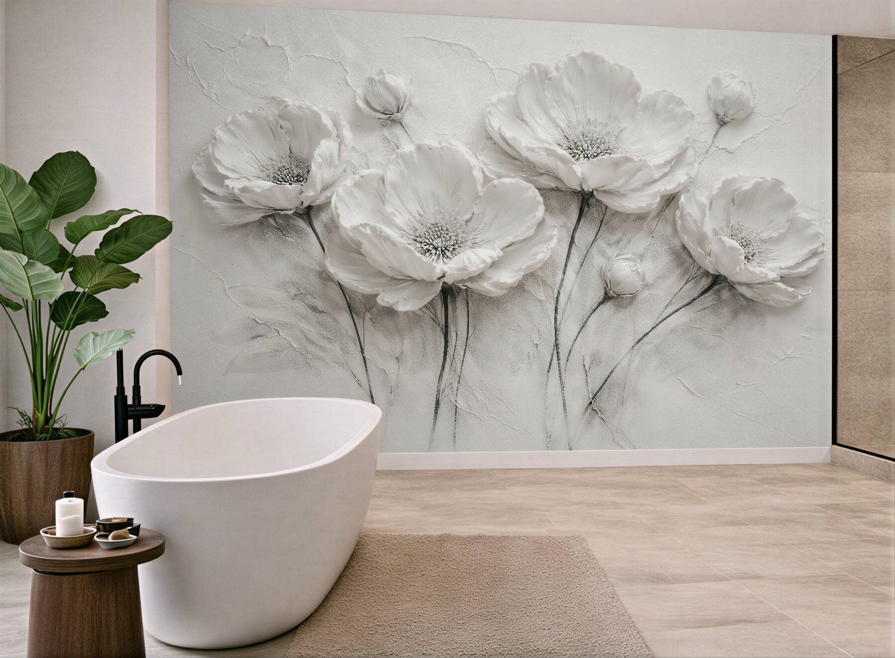 Fototapet Flori albe în relief elegant
