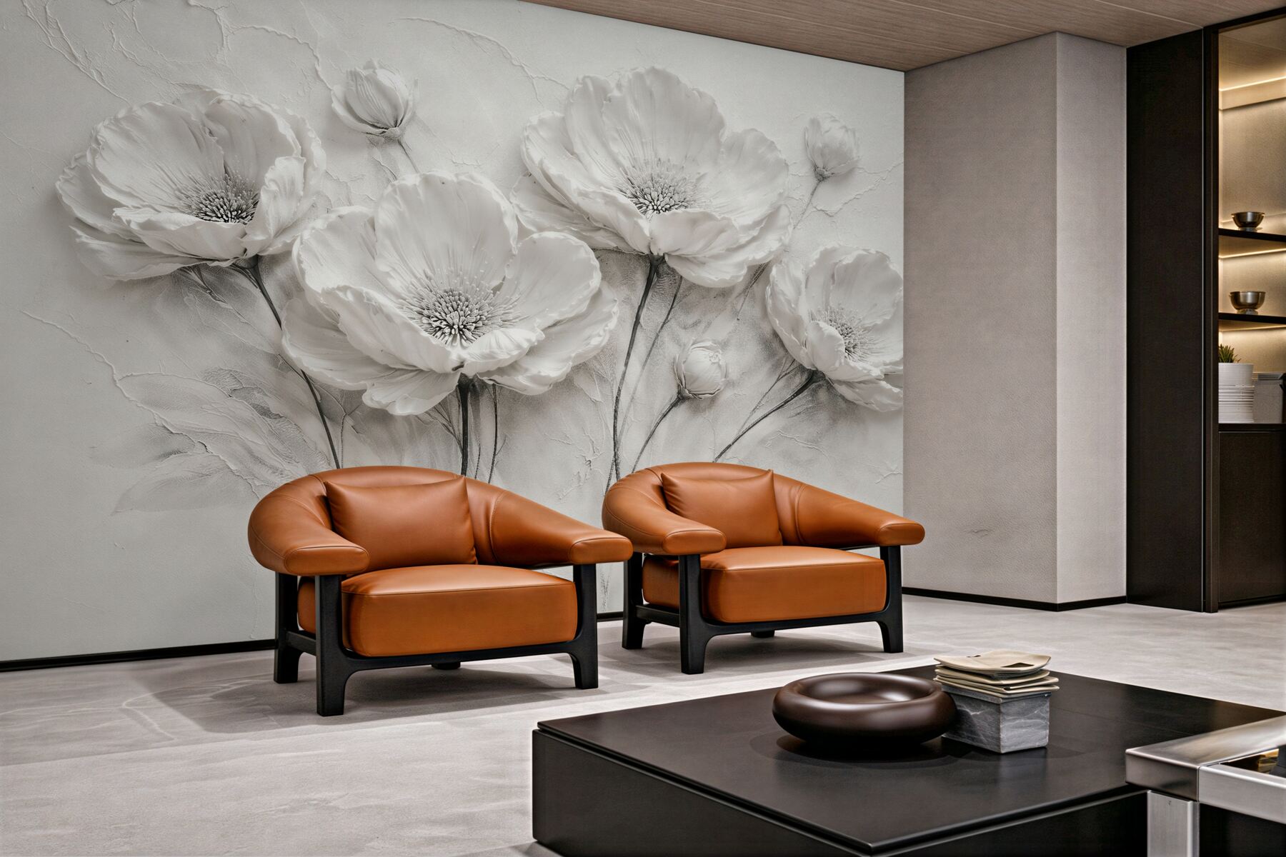 Fototapet Flori albe în relief elegant