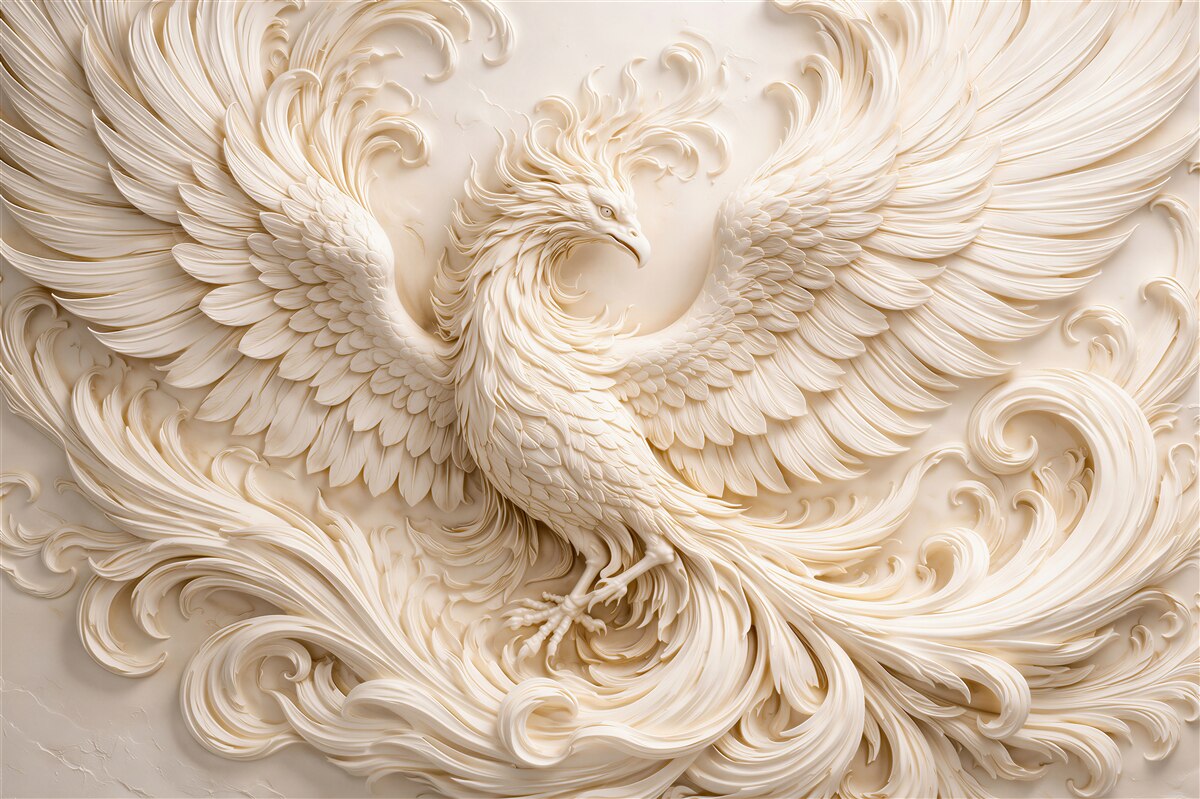 Fototapet Phoenix în sculptură crem