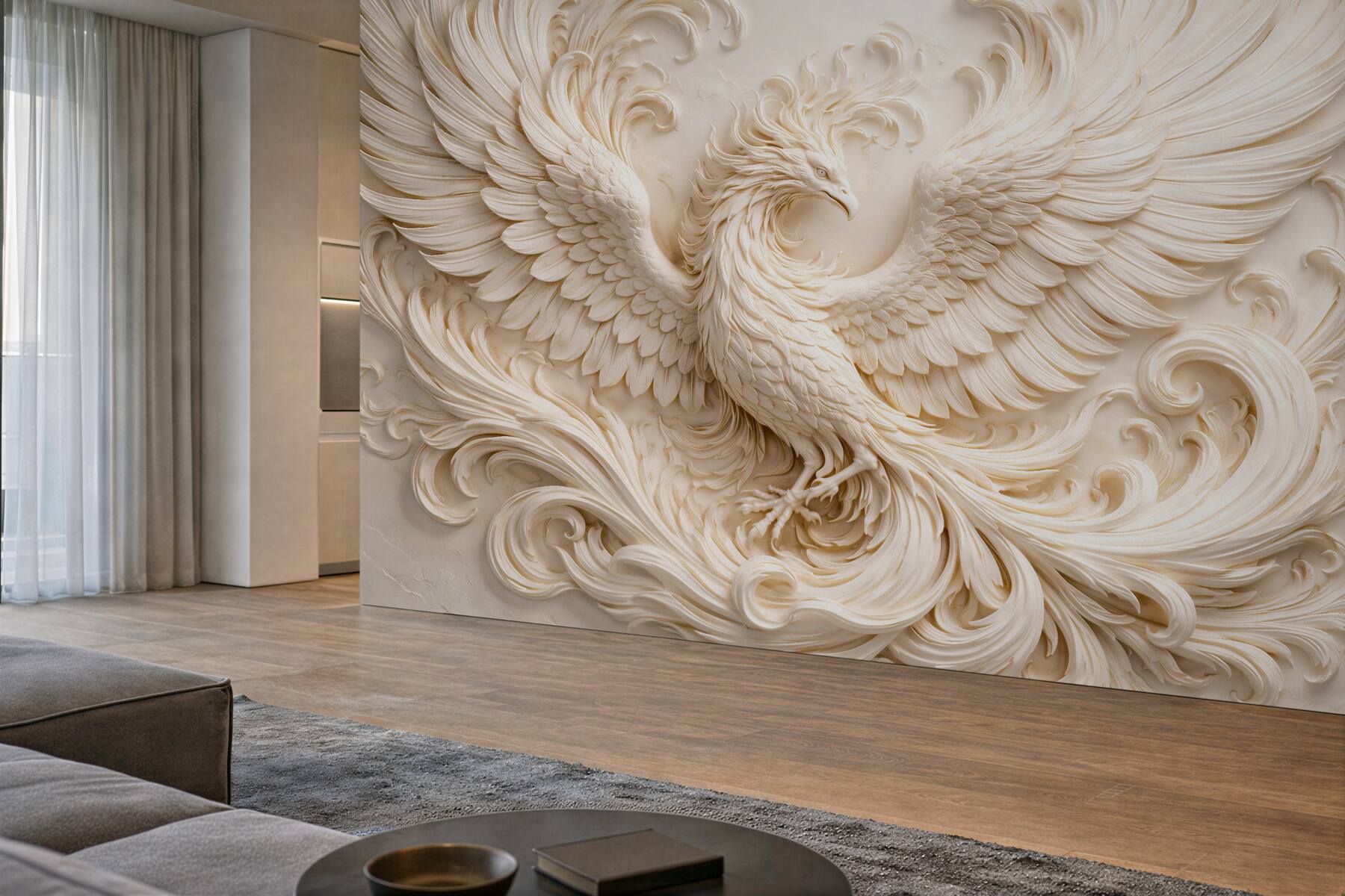 Fototapet Phoenix în sculptură crem