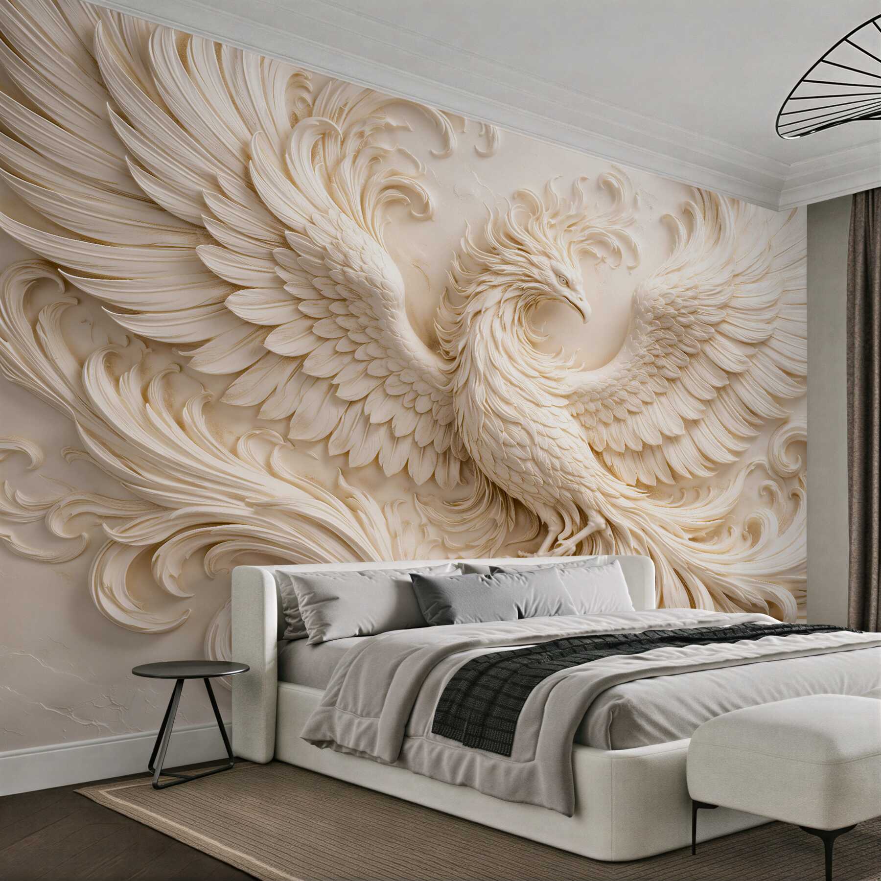 Fototapet Phoenix în sculptură crem