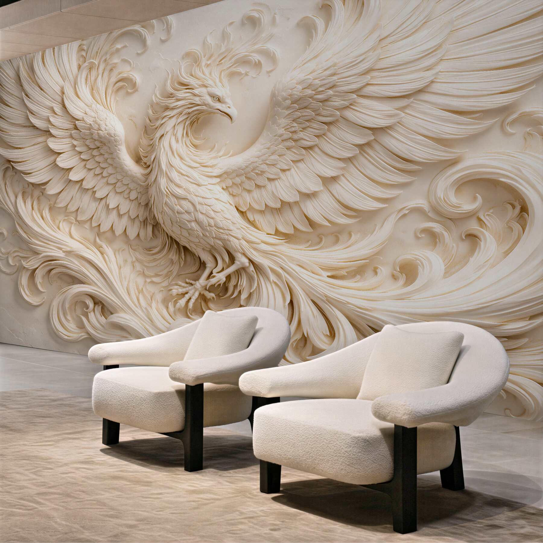 Fototapet Phoenix în sculptură crem