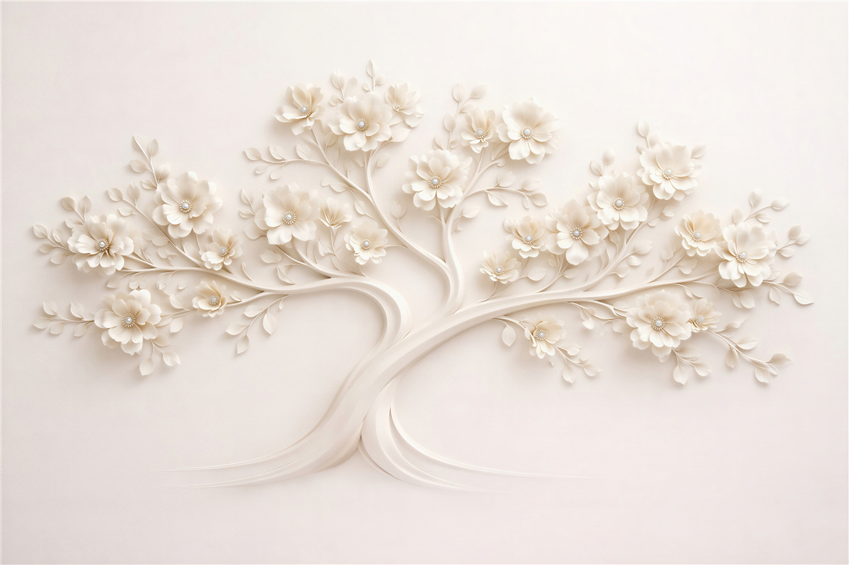 Fototapet Copac crem cu relief floral