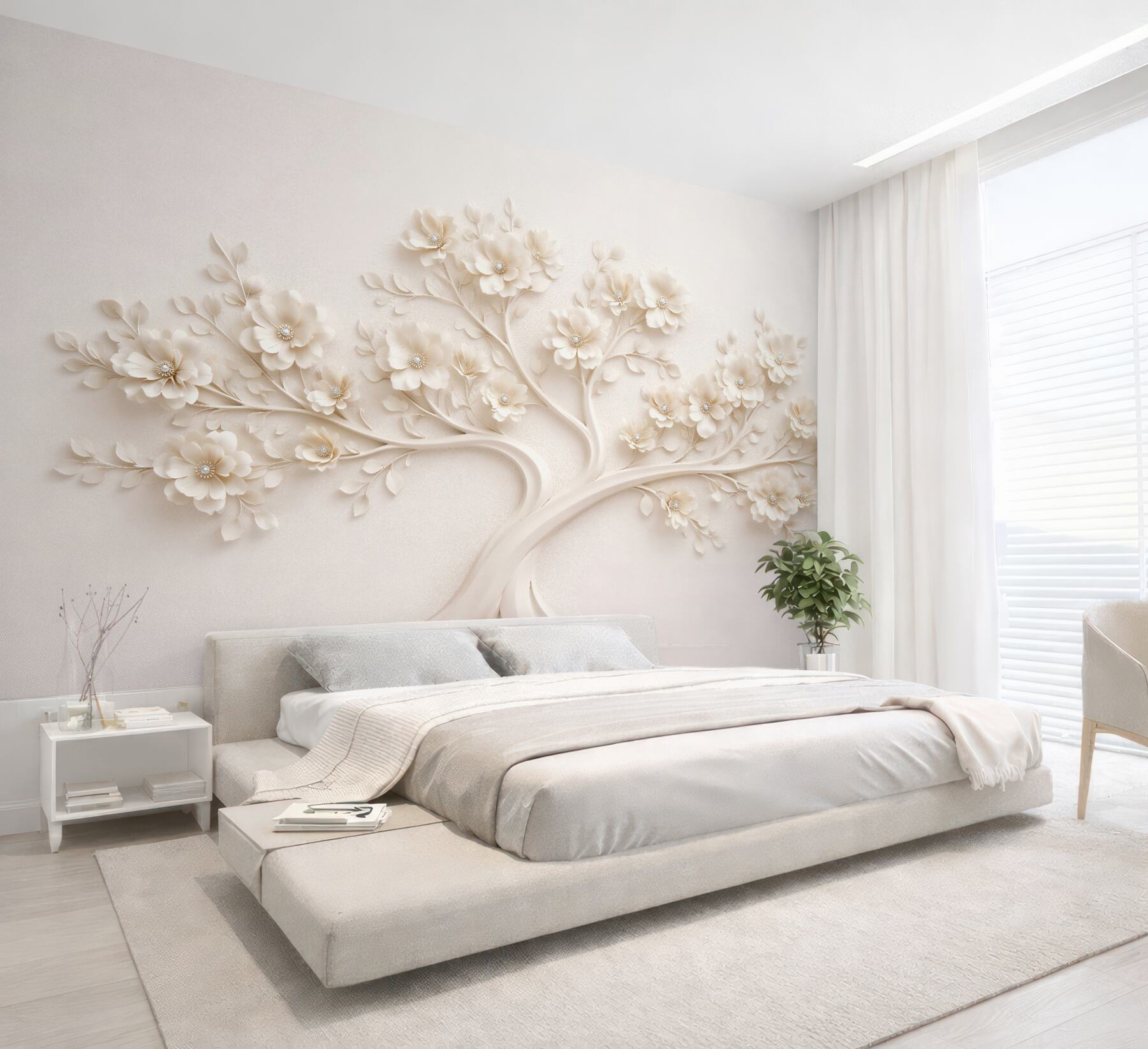 Fototapet Copac crem cu relief floral