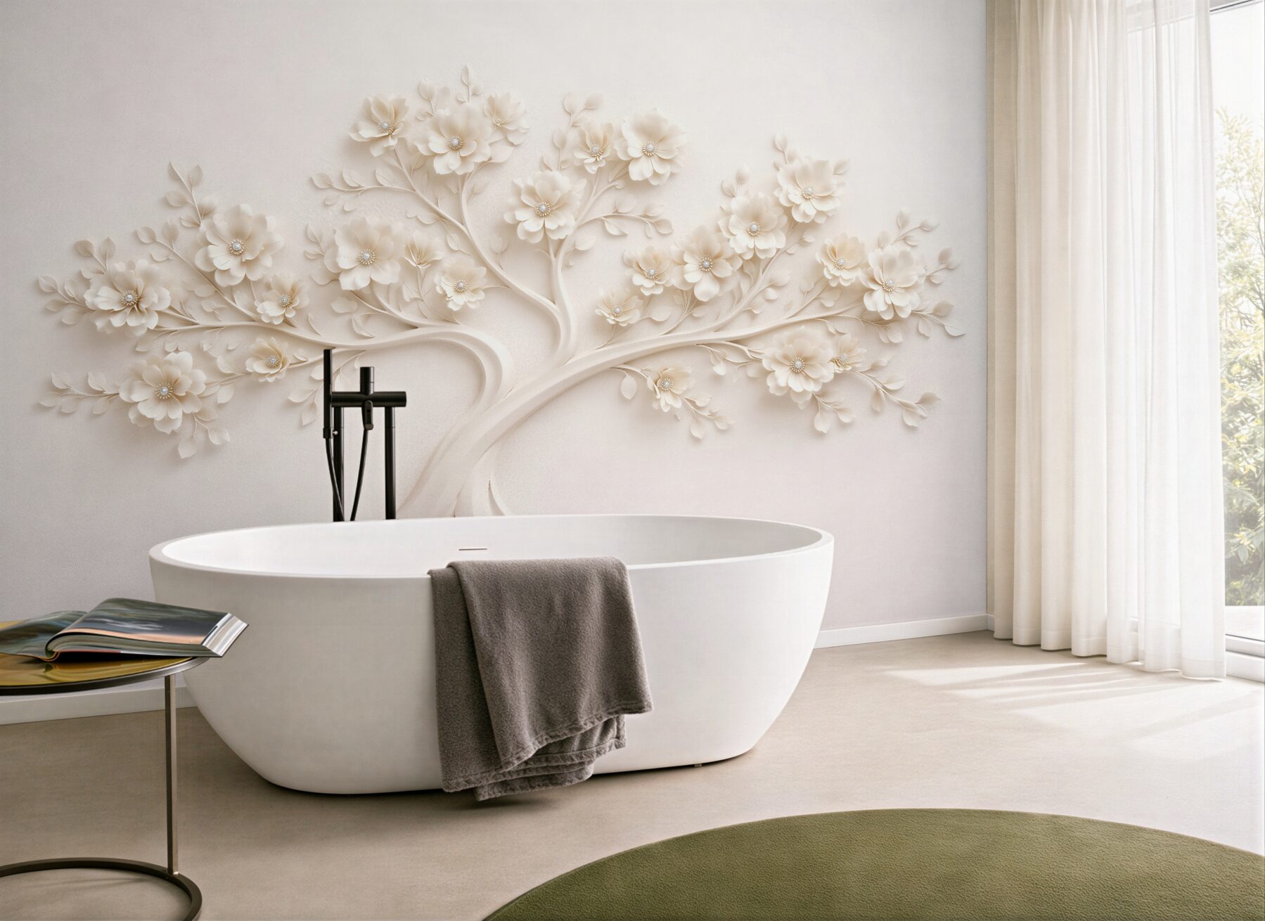 Fototapet Copac crem cu relief floral