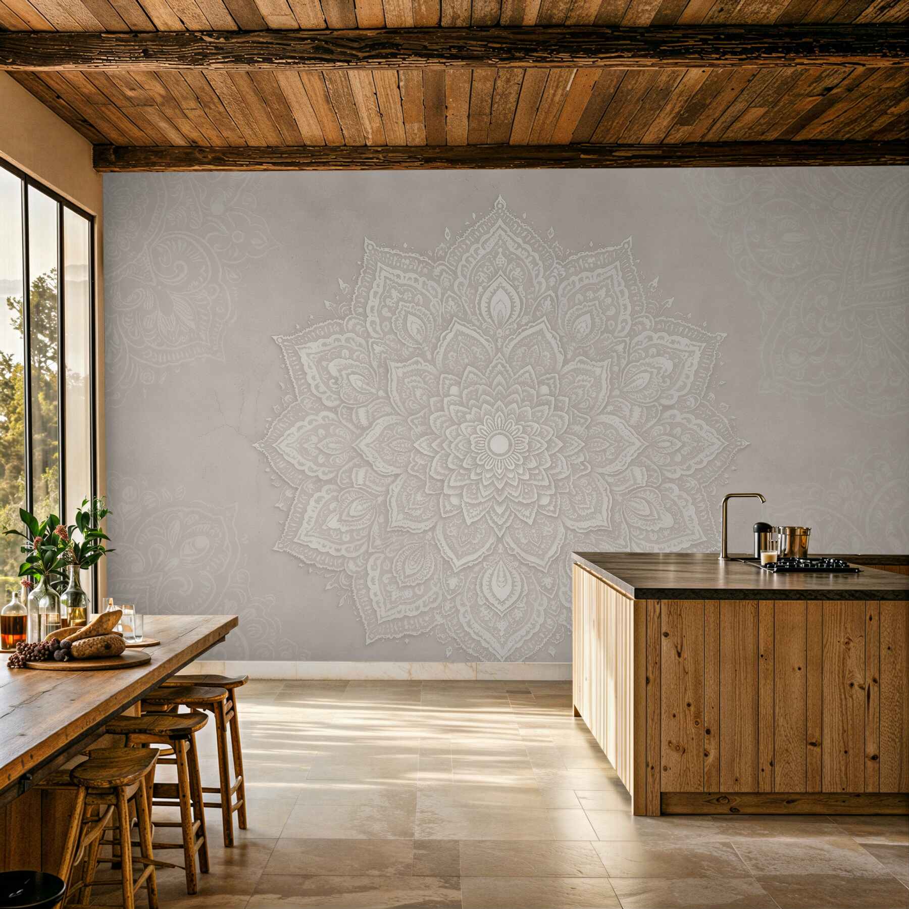 Fototapet Mandala bej în stil subtil