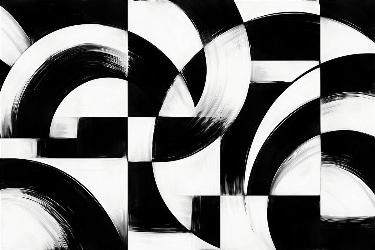 Fototapet Abstracție geometrică alb-negru cu arcuri