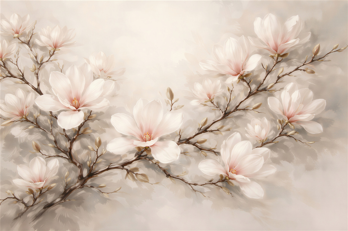 Fototapet Magnolie pastelată pe o ramură delicată