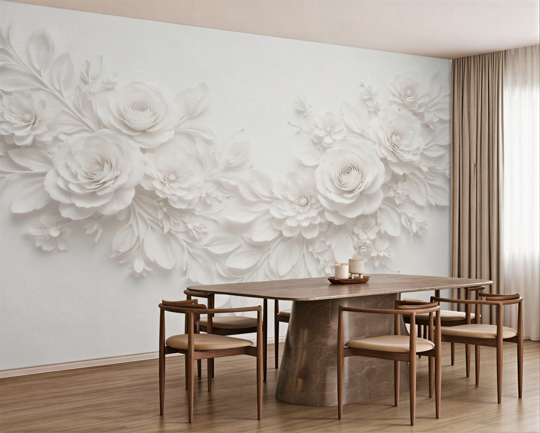 Fototapet Trandafiri albi în relief elegant