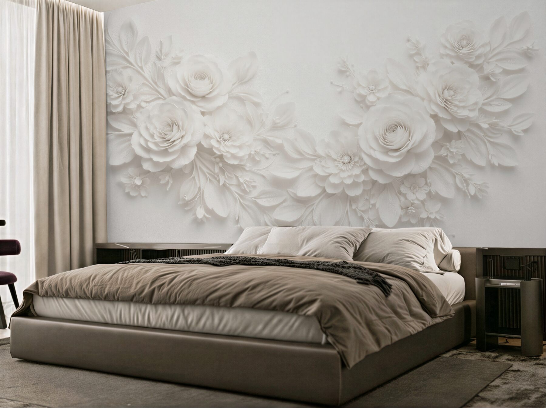 Fototapet Trandafiri albi în relief elegant