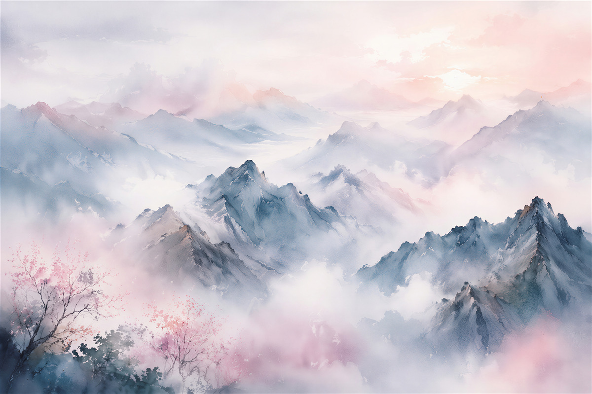 Fototapet Munți pastel în nori