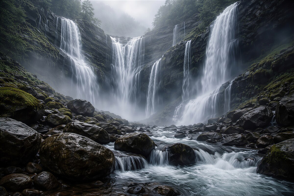 Fototapet Cascade mistice printre stânci