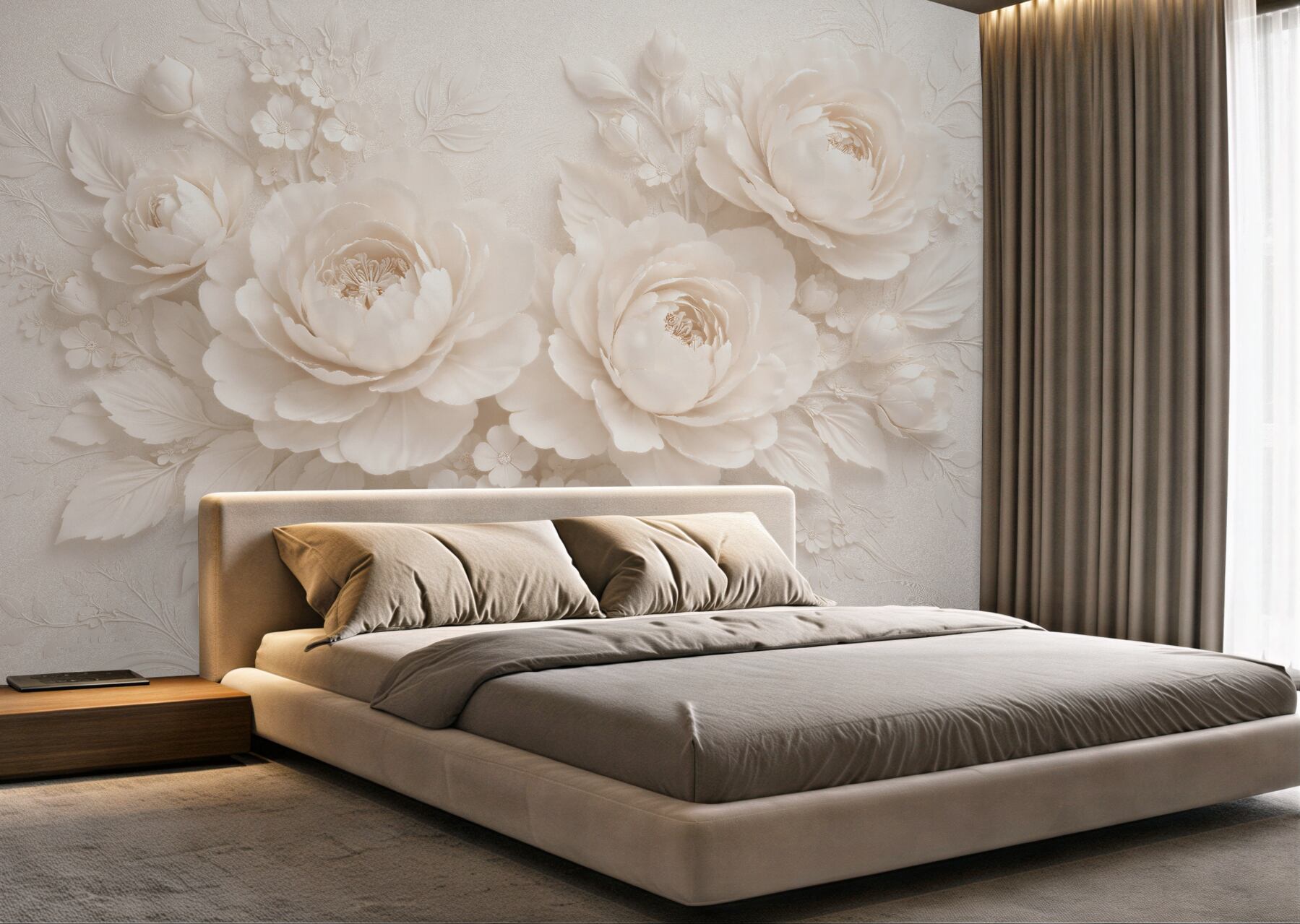 Fototapet Bujori crem în relief elegant