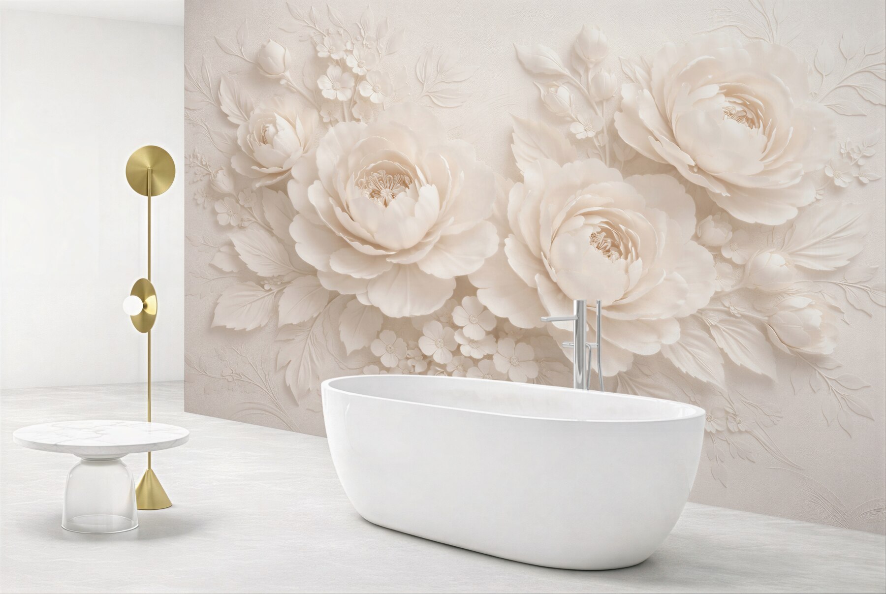 Fototapet Bujori crem în relief elegant