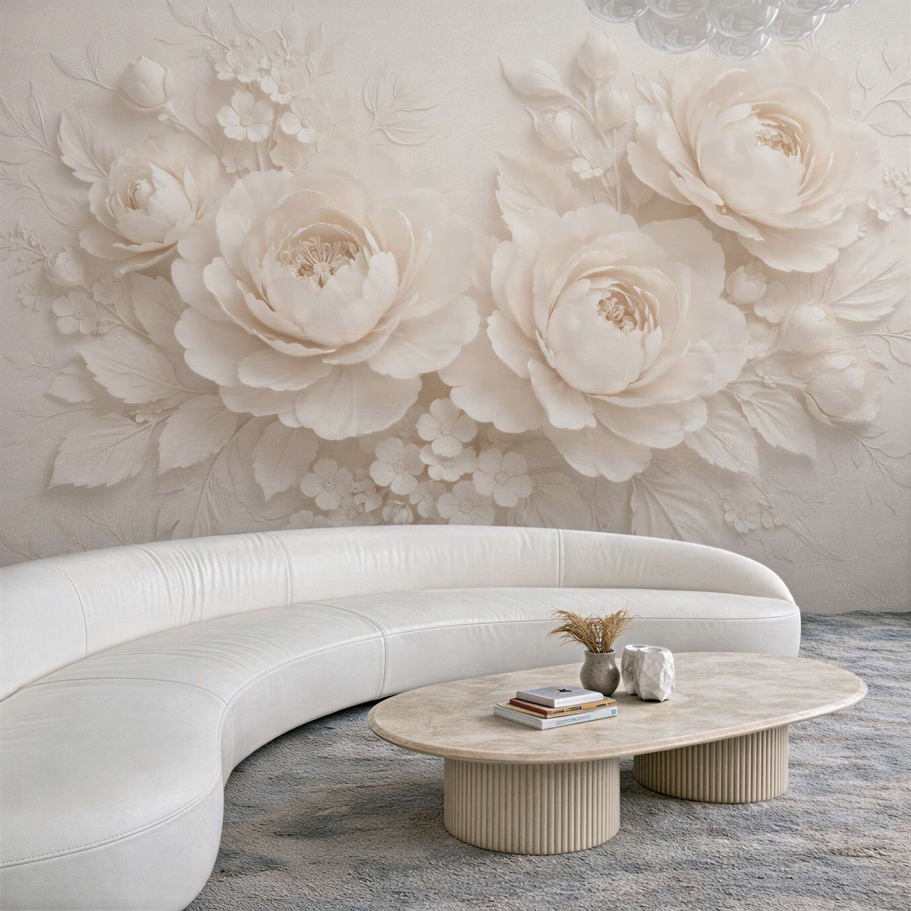 Fototapet Bujori crem în relief elegant