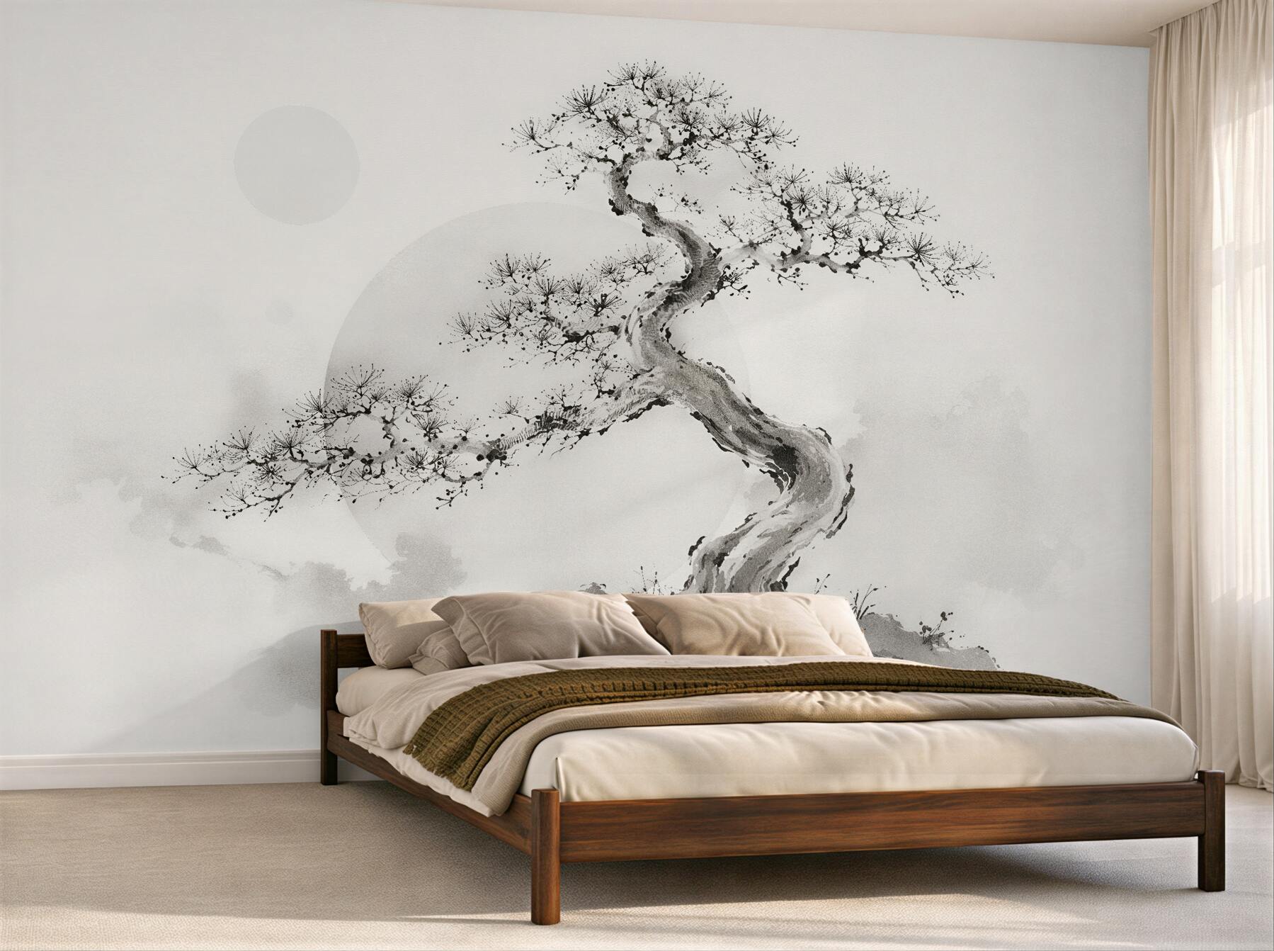 Fototapet Bonsai în acuarelă gri