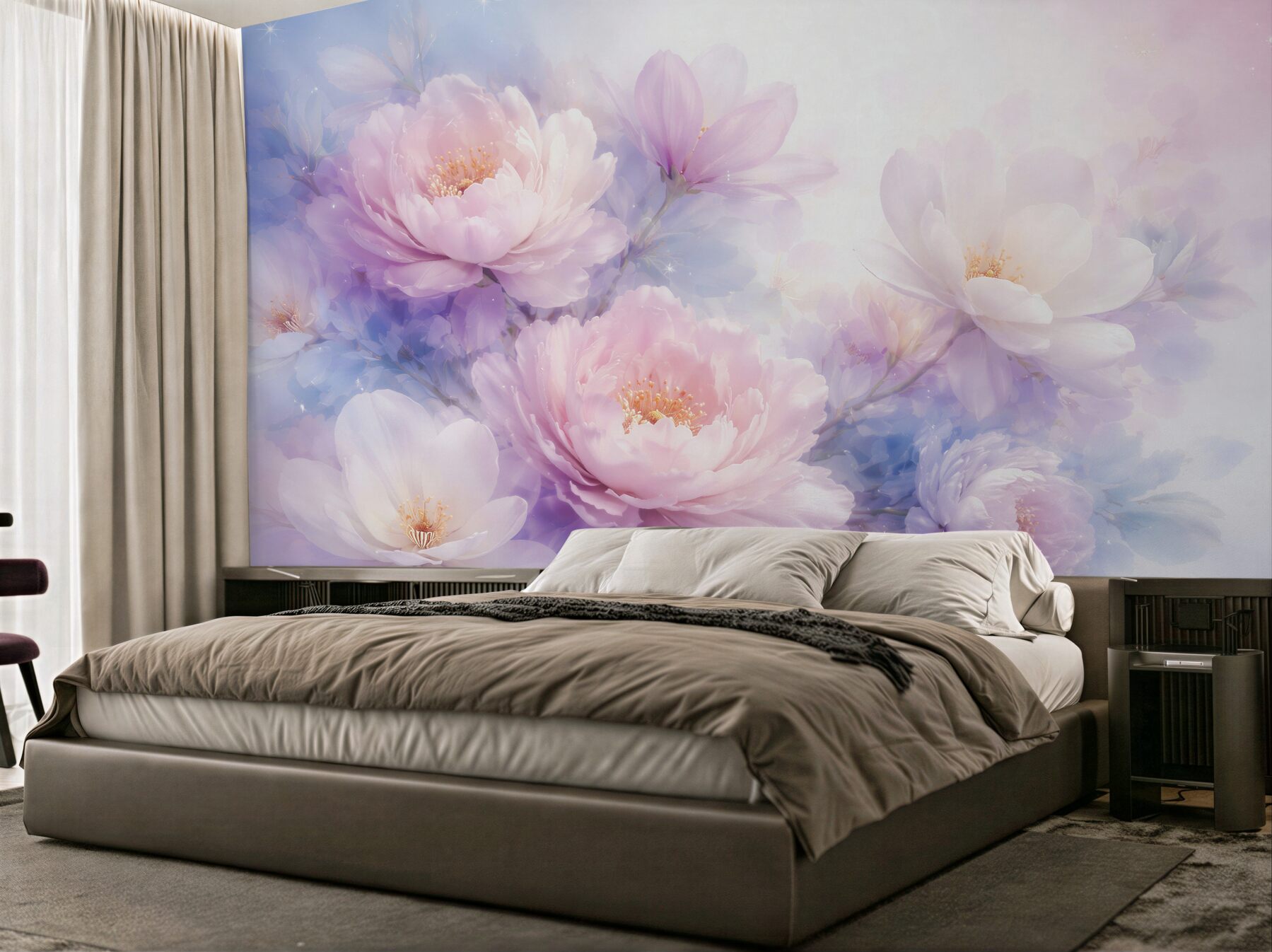 Fototapet Bujori pastel ai viselor