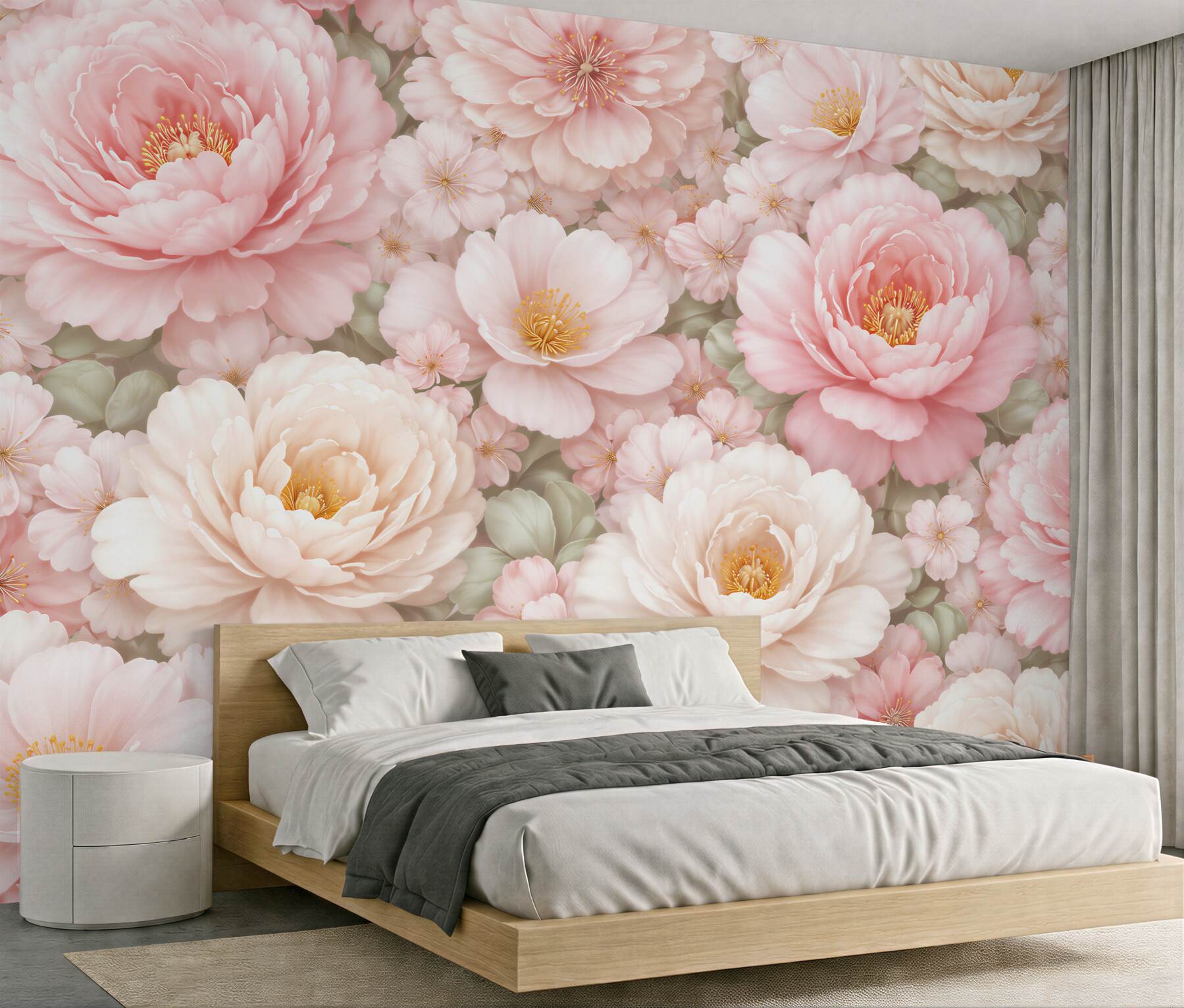 Fototapet Bujori pudrați în desiș floral