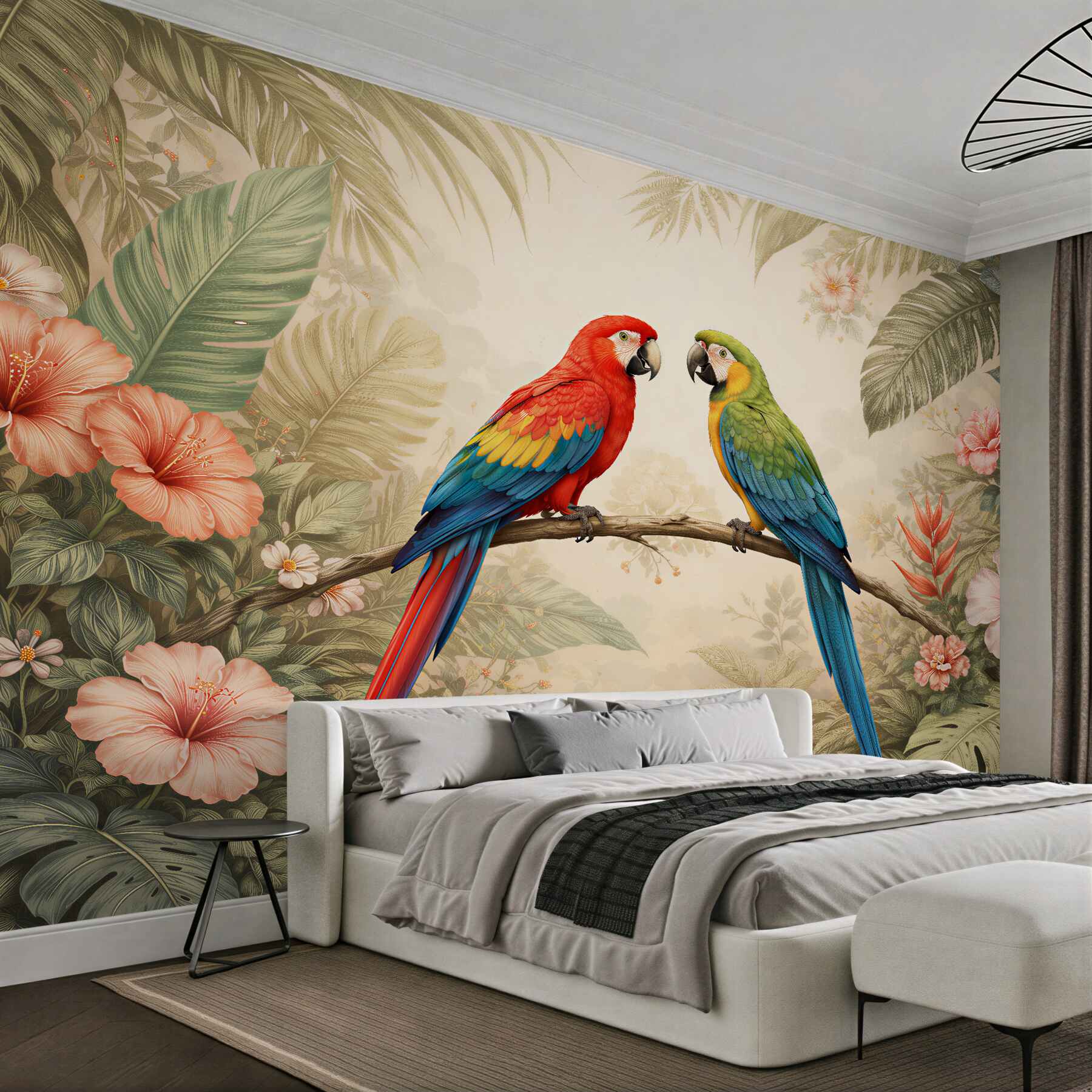 Fototapet Ara colorați în flori tropicale