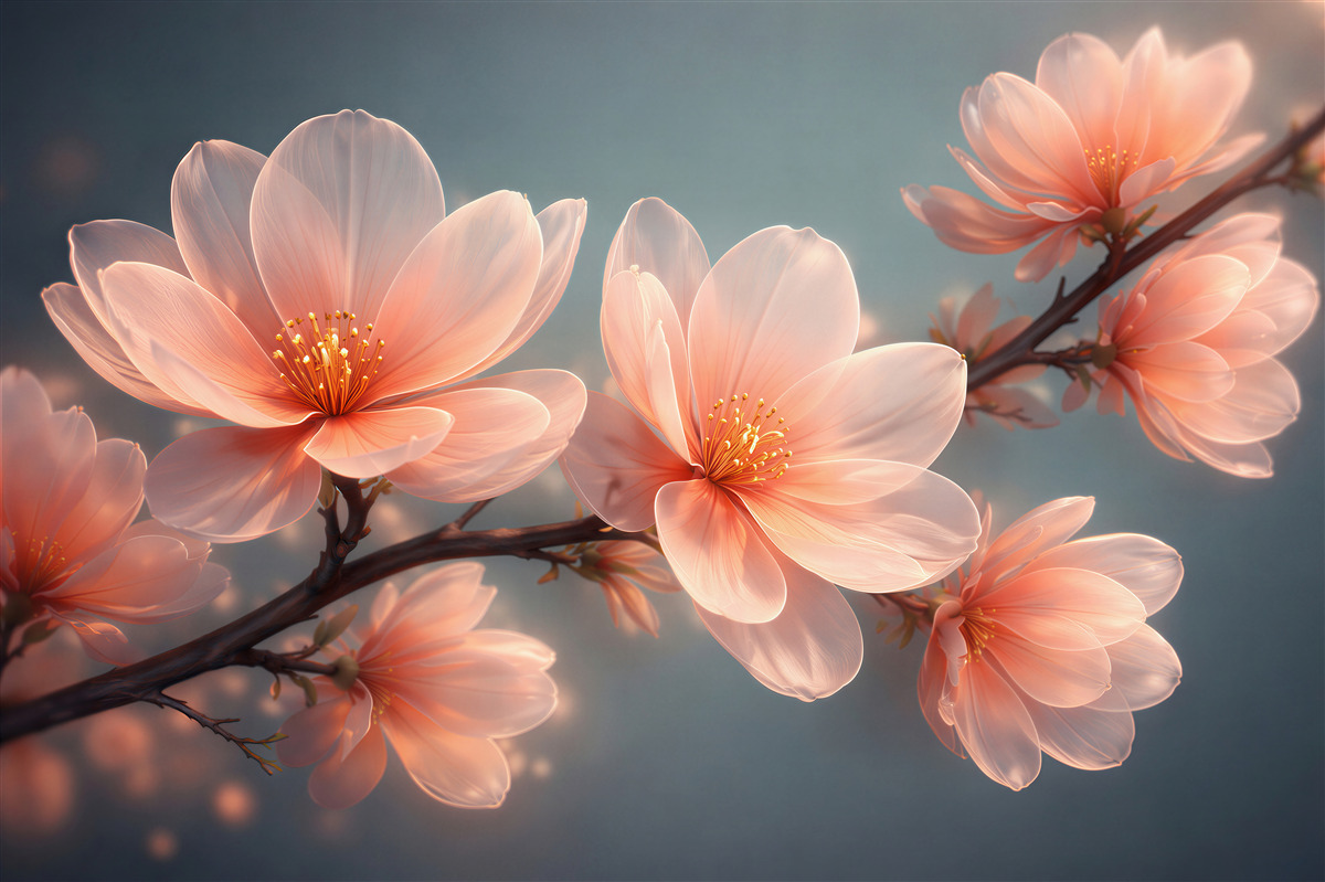 Fototapet Flori luminoase de magnolie în zori